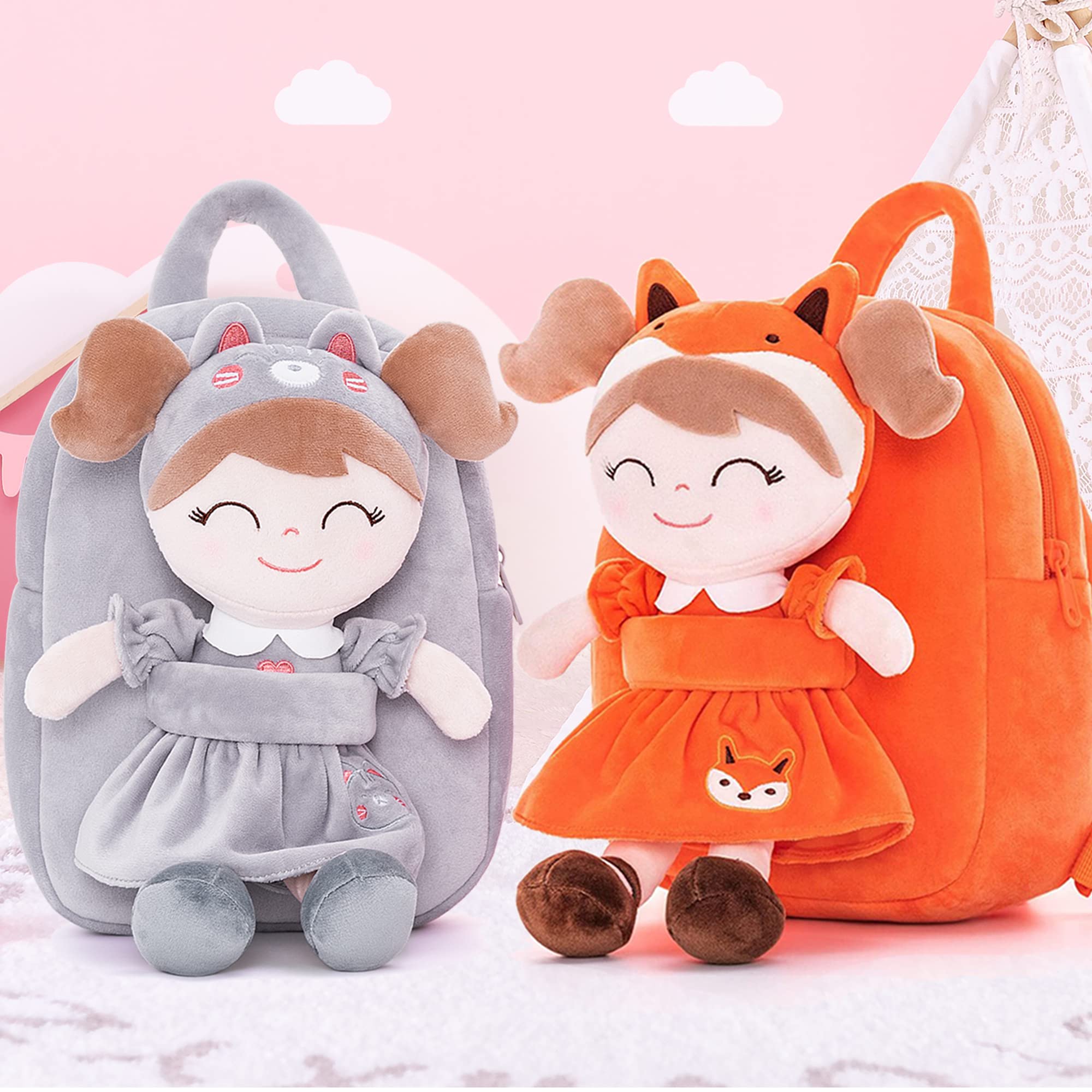 Gloveleya Soft Plush Cat Backpack for Toddlers - Gray Cute Plush Doll Carrier | Perfect for Travel, School & Outdoor Adventures