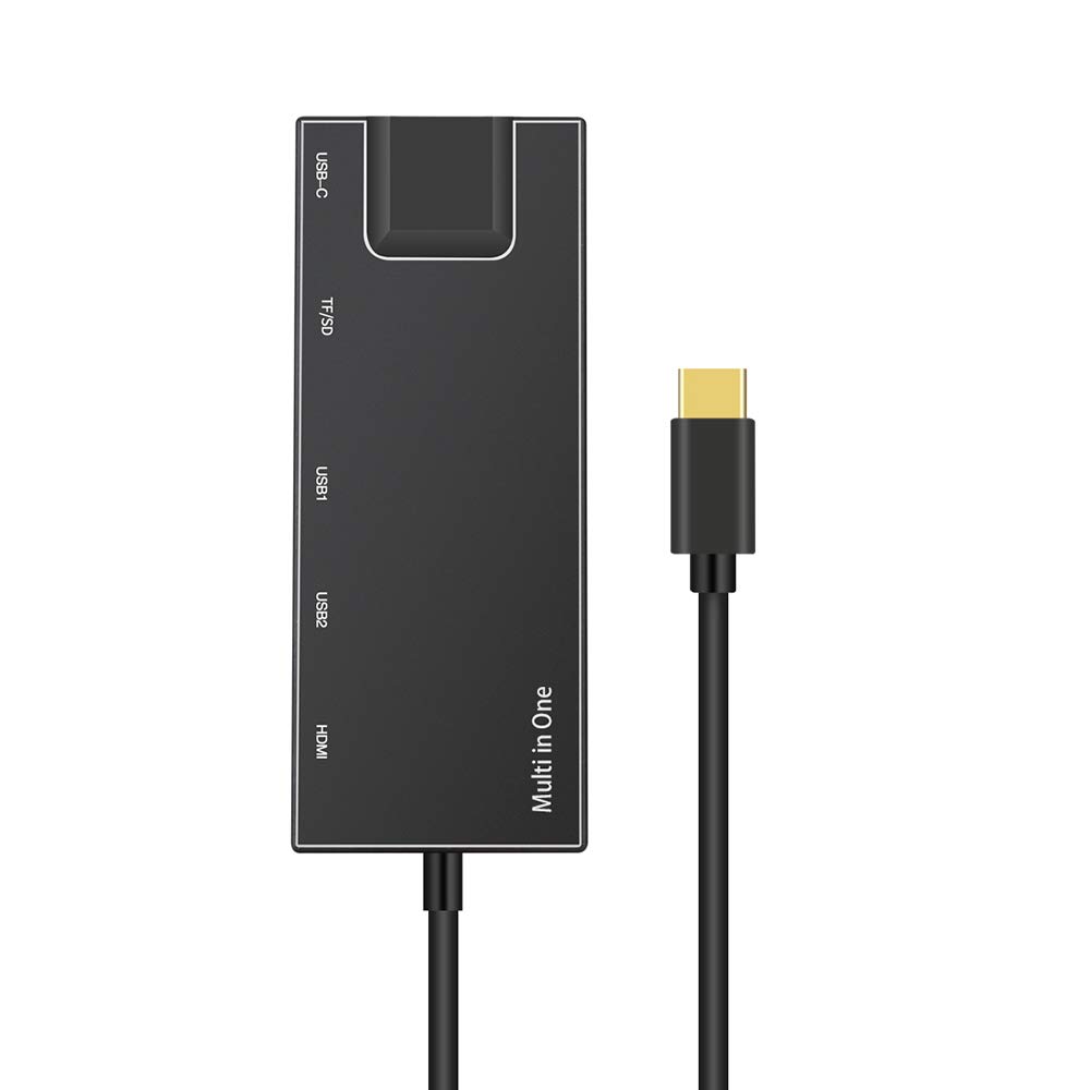 Moveski 9180 USB C Hub 7-in-1 Multiport Adapter with Ethernet, 2 USB 3.0 Ports, Type-C Charging, SD/TF Card Reader - Compatible with MacBook, Chromebook, Pixel (Black) - Perfect for Home Office, Remote Work & Travel Accessories