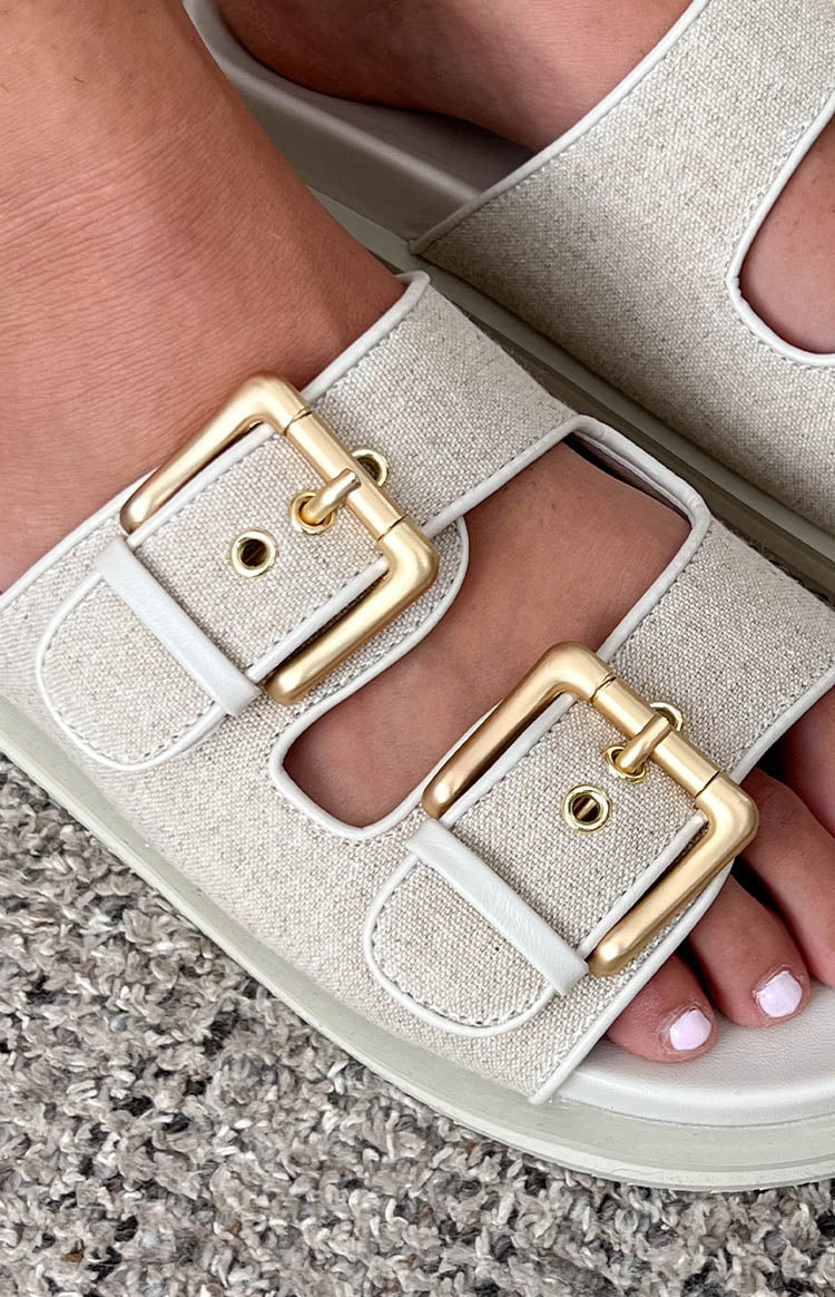Billini Tenzin Cream Linen Slides - Comfortable Summer Sandals for Women, Breathable House Slippers, Casual Beach Slides for Outdoor & Indoor Use