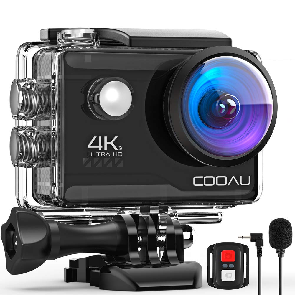 COOAU 4K 20MP Waterproof Action Camera with WiFi, External Microphone & Remote Control - 170° Wide Angle, 40M Underwater, Time Lapse, 2x 1200mAh Batteries & Accessories - Perfect for Surfing, Diving, Skiing and Outdoor Adventures