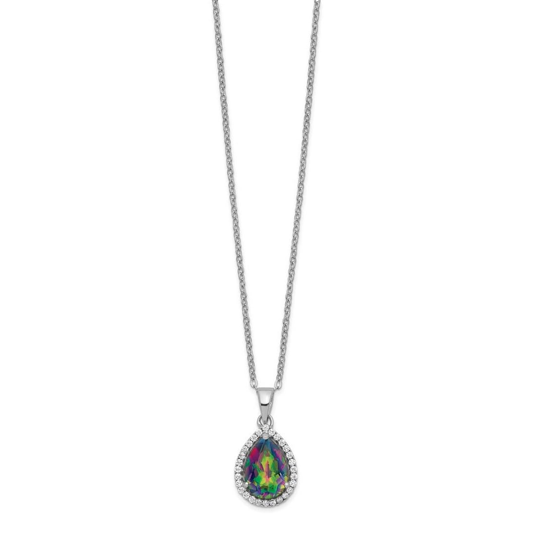925 Sterling Silver Spring Ring Necklace with Mystic Topaz & Cubic Zirconia | 18 Inch Simulated Diamond Pendant for Women | Perfect for Weddings, Parties & Everyday Elegance