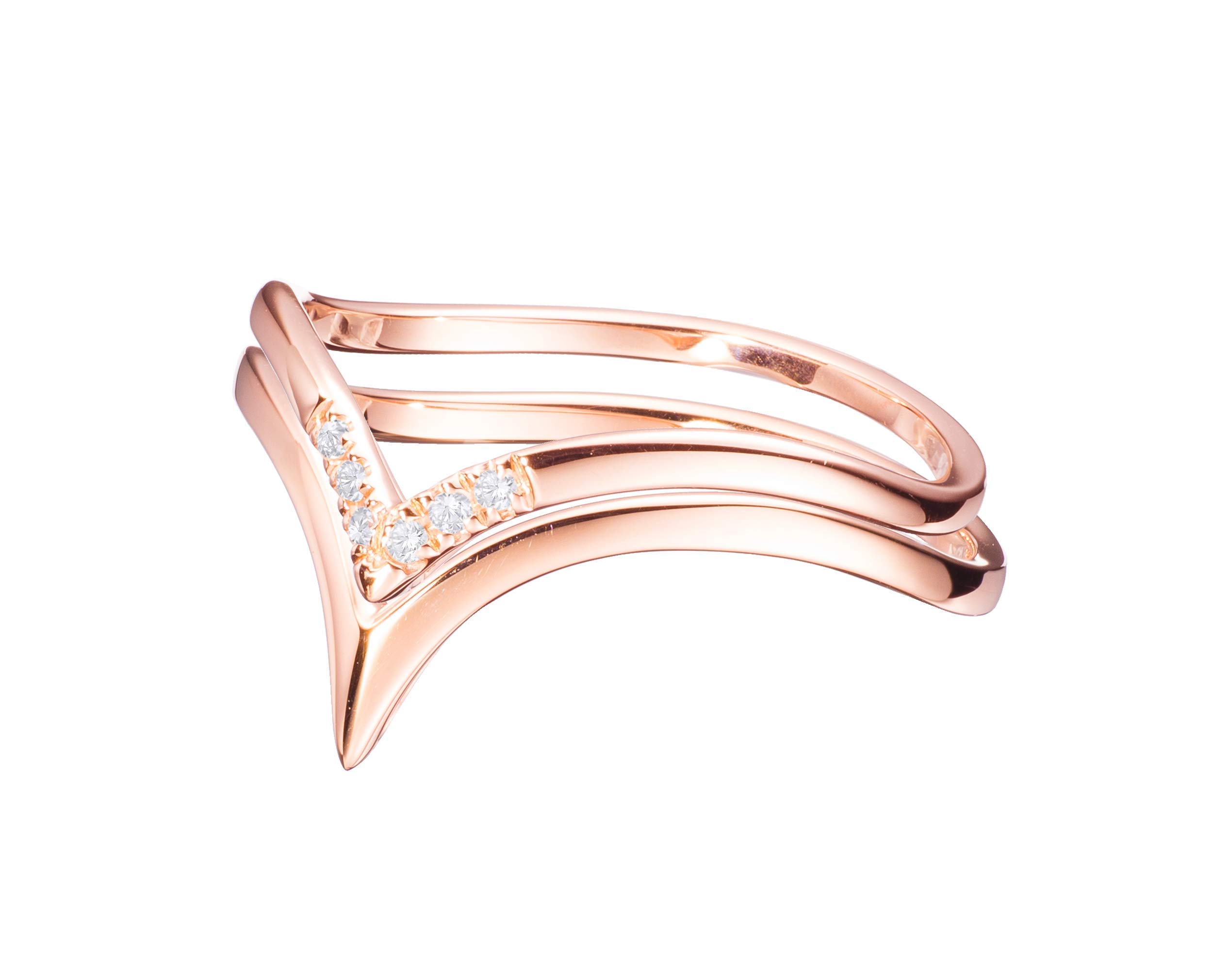 14K Rose Gold Crown Princess Ring for Women - Elegant V-Shaped Engagement & Wedding Ring, Handmade Chevron Design - Perfect for Proposals, Anniversaries, and Special Occasions