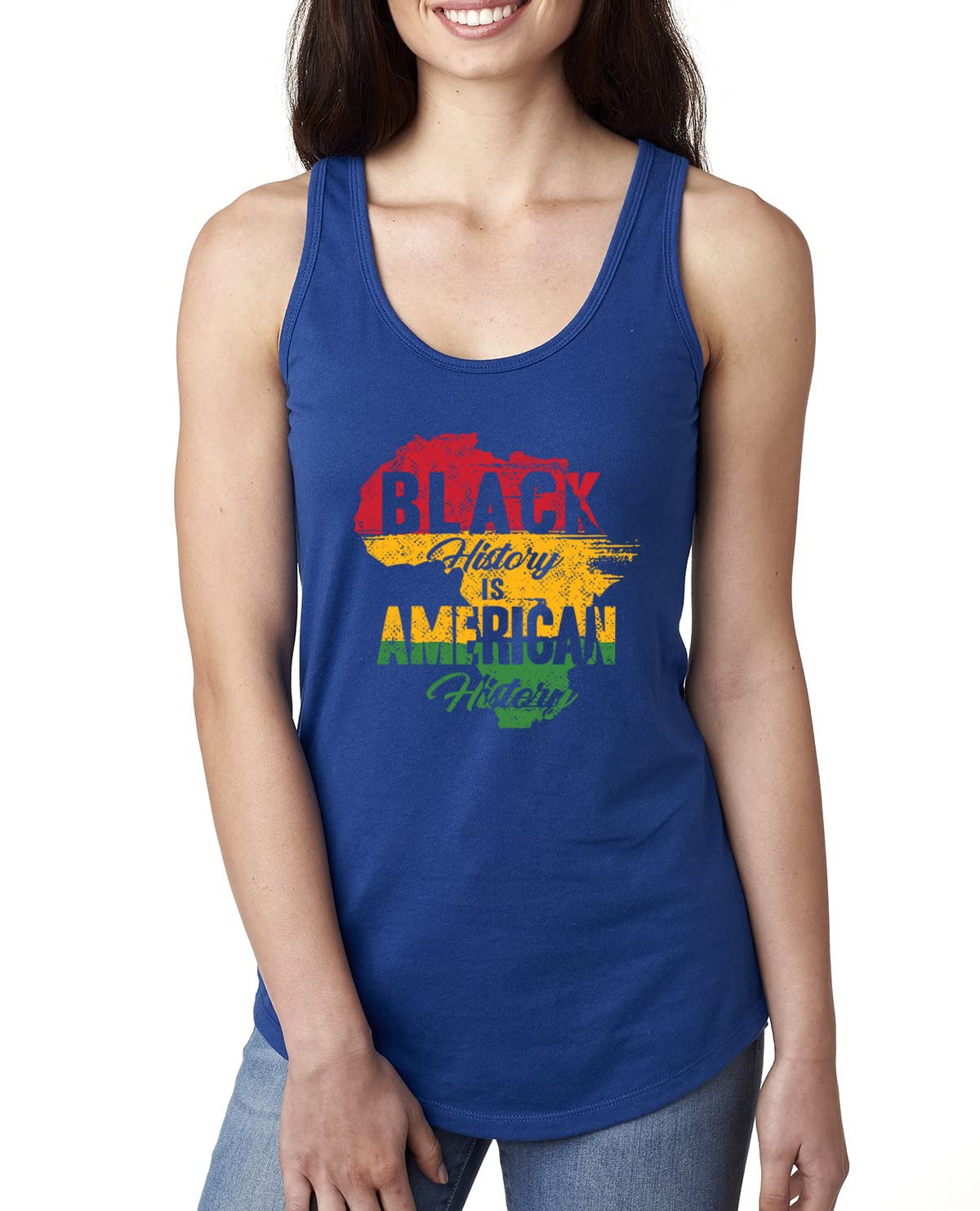 Black History is American History Black Pride Ladies Racerback Tank Top - Women's Fashion for Black Pride Events, Cultural Celebrations & Everyday Wear