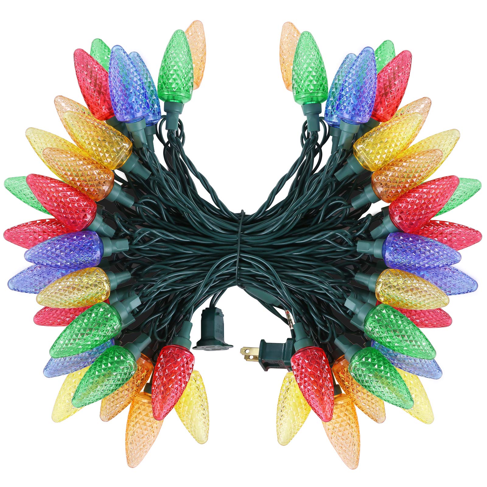 DEWENWILS C9 Multicolor LED Christmas Lights - 33.3ft 50LED Waterproof Outdoor String Lights for House, Xmas Tree, Patio, Garden, Yard, Porch | UL Listed | Perfect for Holiday Decorations, Party Lighting & Festive Atmosphere