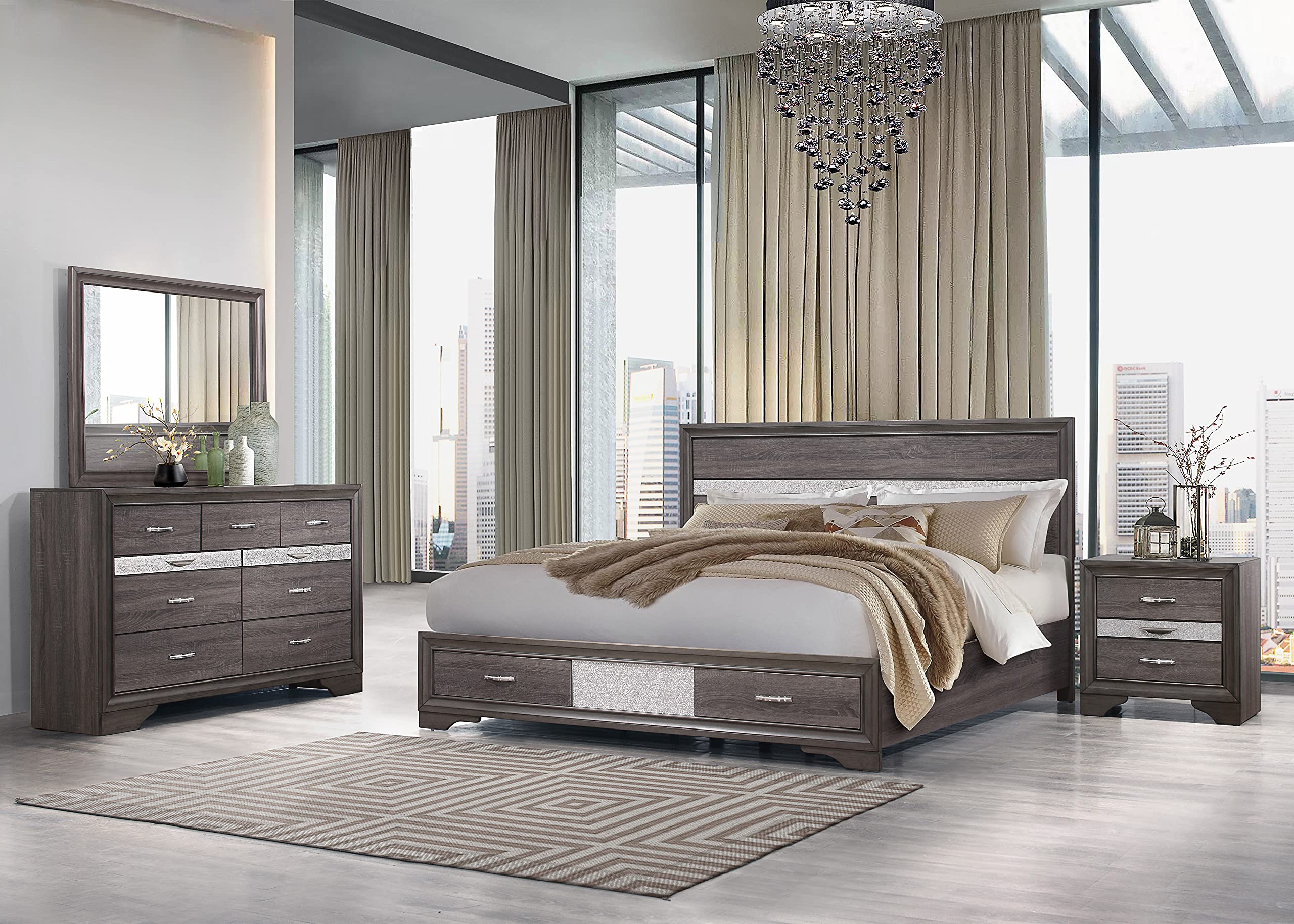 Global Furniture USA Seville Mirror Gray - Modern Full-Length Wall Mirror for Bedroom, Living Room & Entryway Decor