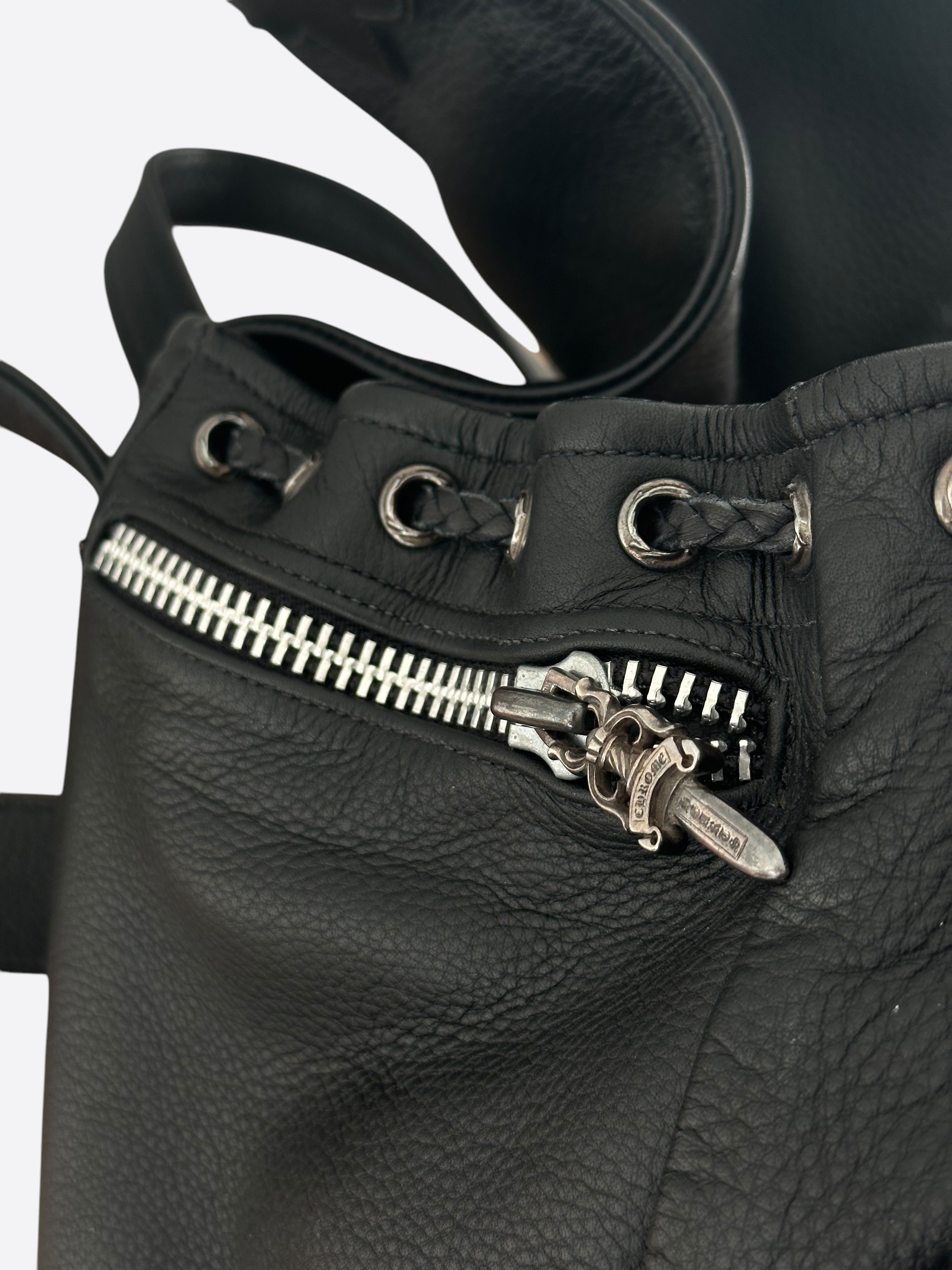 Chrome Hearts Black Leather Gunslinger Backpack for Men & Women - Stylish Gothic Biker Backpack for Travel, School & Everyday Use