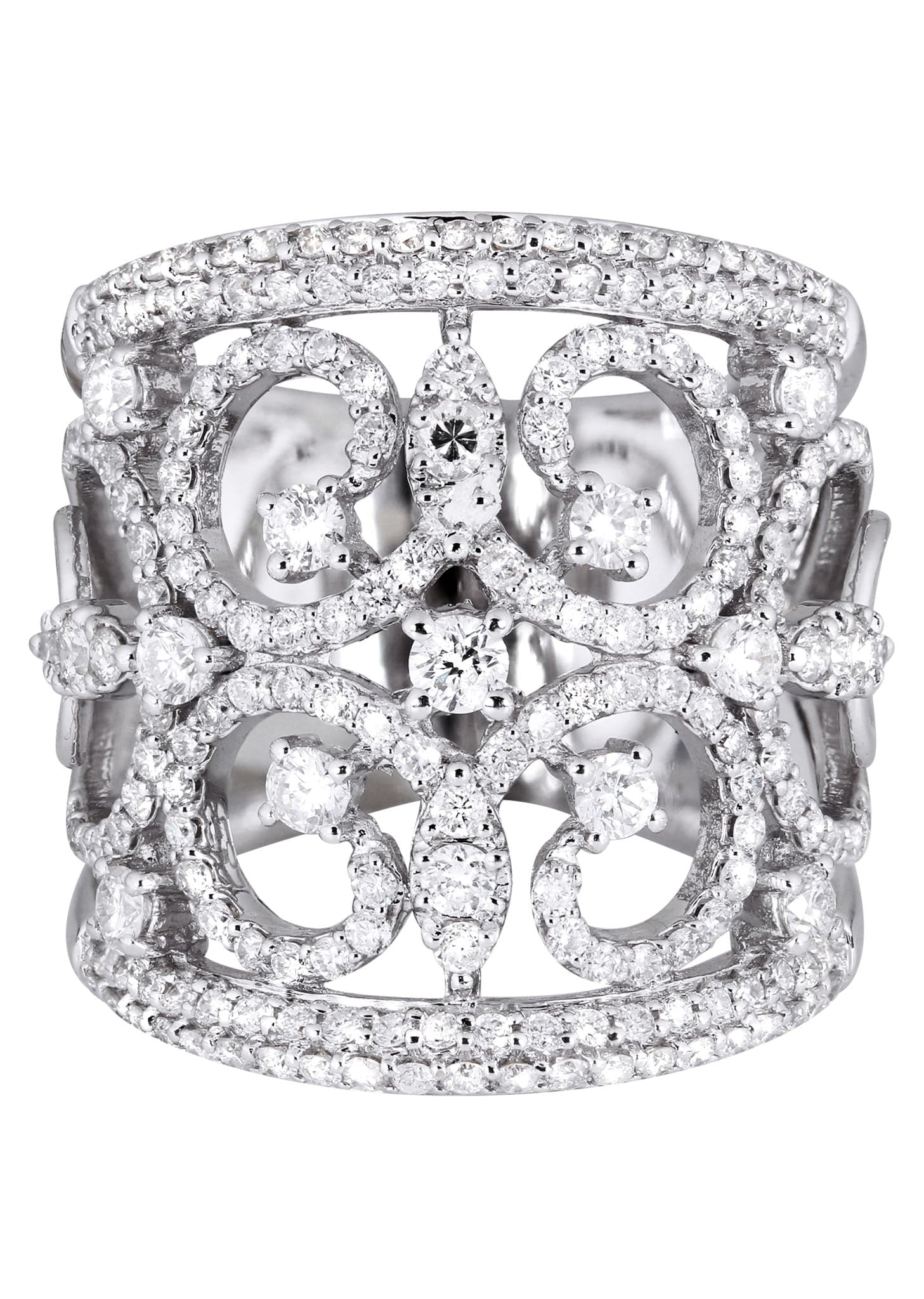 14K White Gold Ladies Diamond Cocktail Ring - 1.78 Carat Total Weight | 9.47 Grams | Elegant Statement Jewelry for Parties, Weddings & Special Occasions