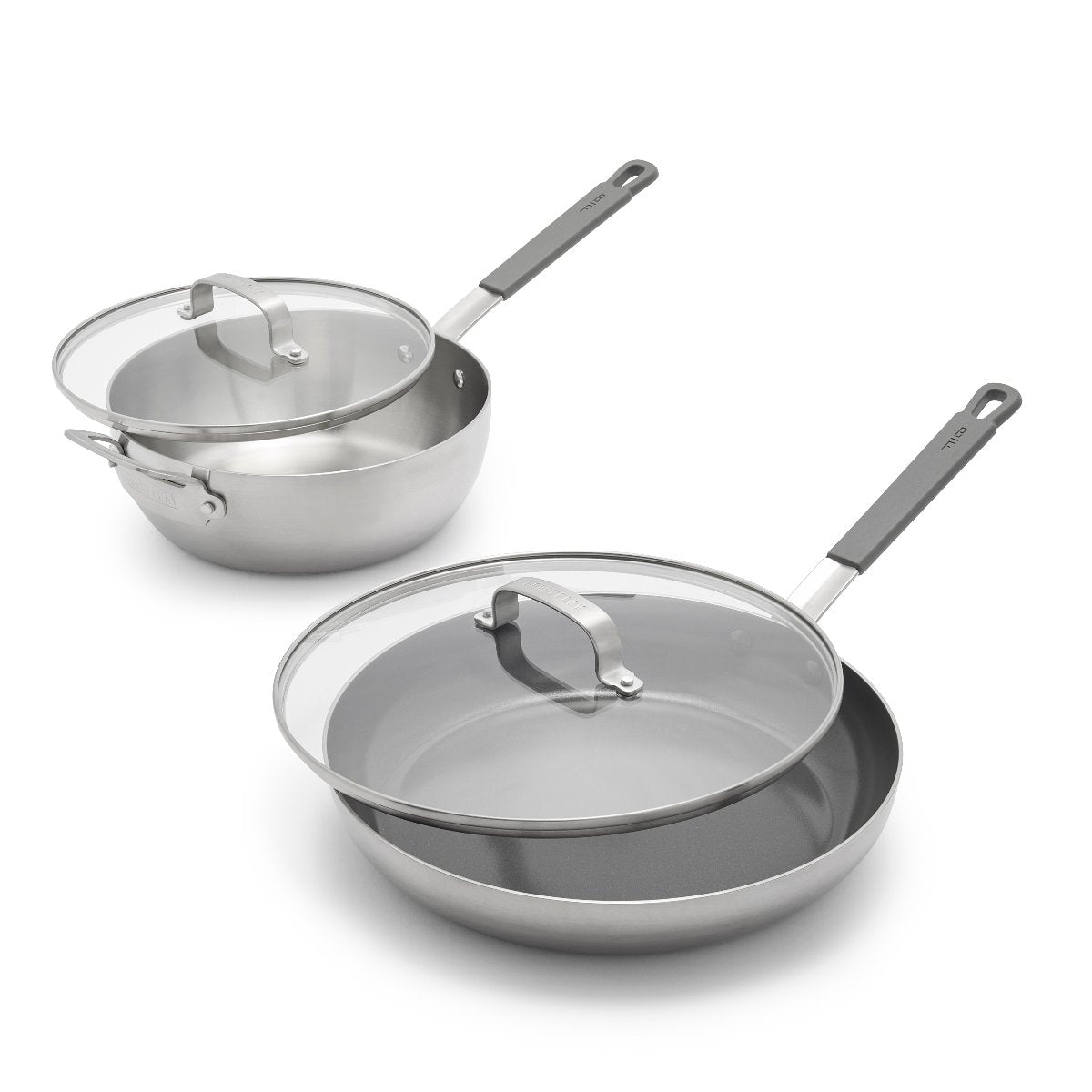 Bobby Flay by GreenPan 12-Inch Professional Stainless Steel Nonstick Fry Pan & 3.57-Quart Chef's Pan Set with Glass Lids - Perfect for Sautéing, Frying & Cooking Family Meals