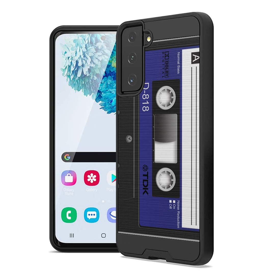 Ohiya Shockproof Hybrid Case for Samsung Galaxy S21 (SM-G991U) - Cute Brushed Texture Protective Phone Cover for Men & Women - Blue Cassette Tape Design - Perfect for Everyday Use, Travel & Outdoor Activities