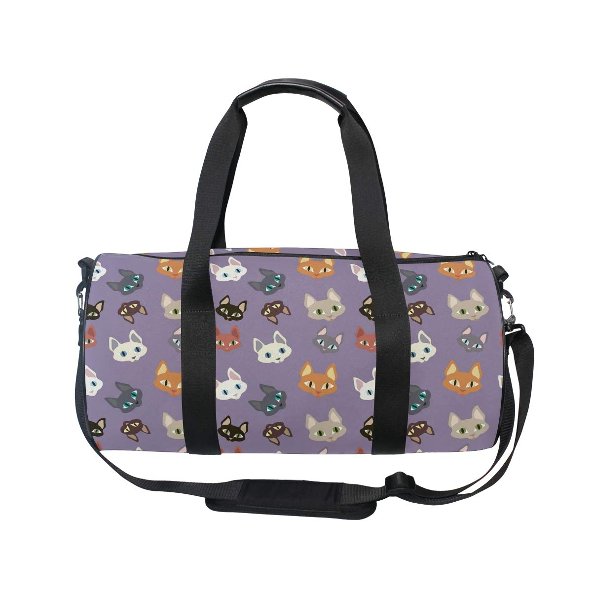VIKKO Purple Gym Duffel Bag for Men & Women - Colorful Cat Print Canvas Weekender Travel Bag - Perfect for Sports, Gym, Overnight Trips & Weekend Getaways