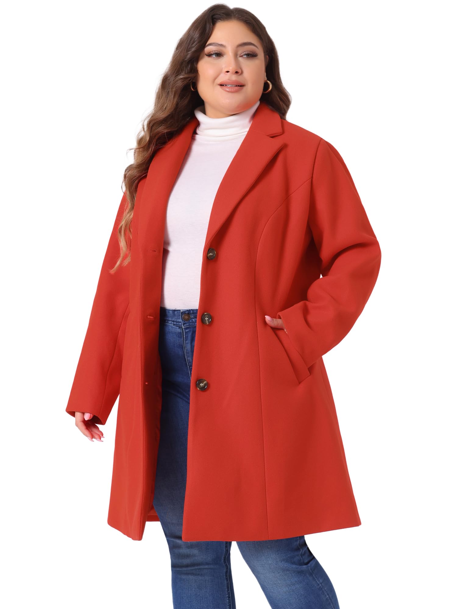 Agnes Orinda Women's Plus Size Single Breasted Notch Lapel Long Winter Coat - Elegant Warm Wool Blend Outerwear for Cold Weather, Office & Holiday Occasions