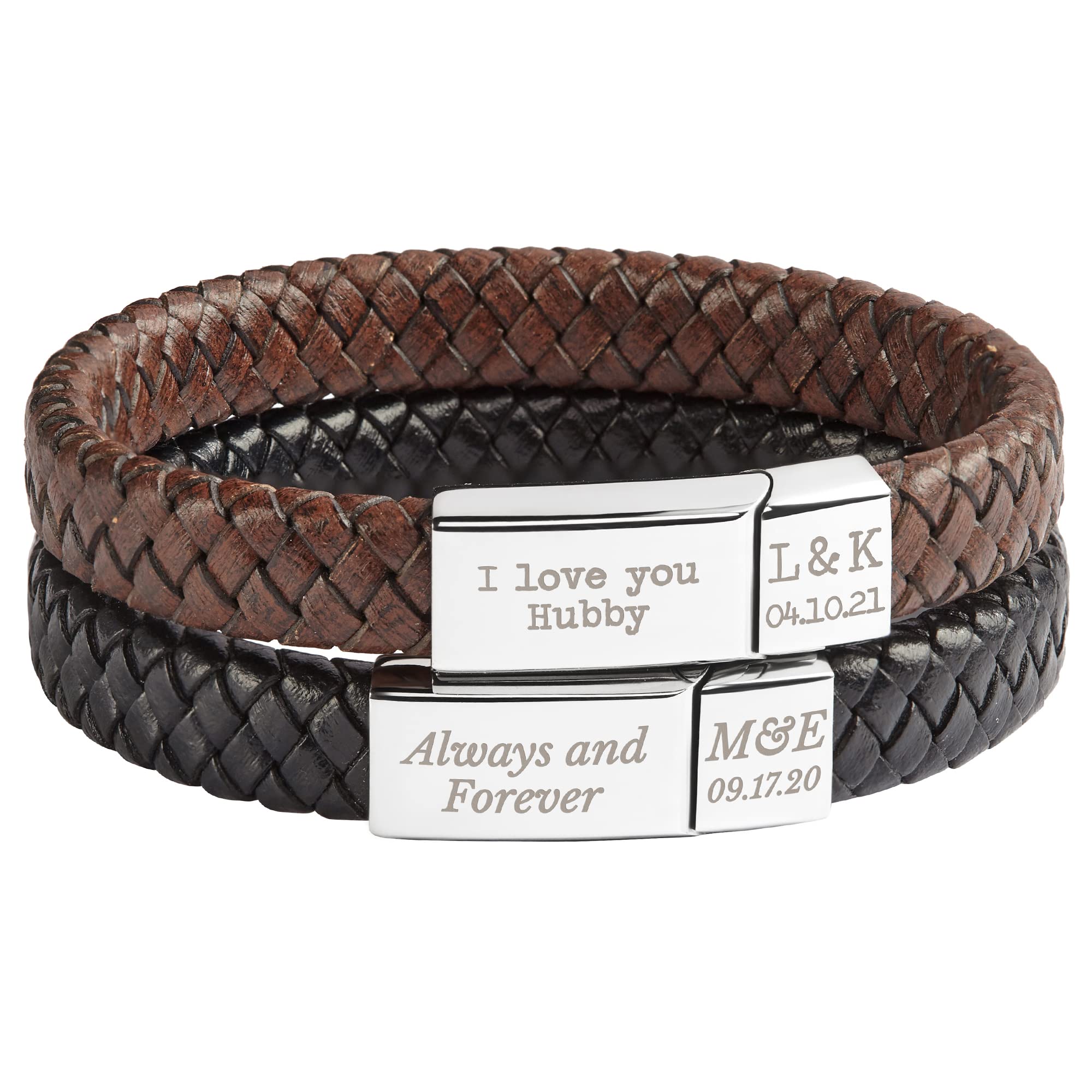 Custom Engraved Leather Bracelet for Men - Personalized Braided Leather Wristband with Message - Unique Christmas Gift for Boyfriend, Husband, Dad - Perfect for Anniversaries, Birthdays & Everyday Wear