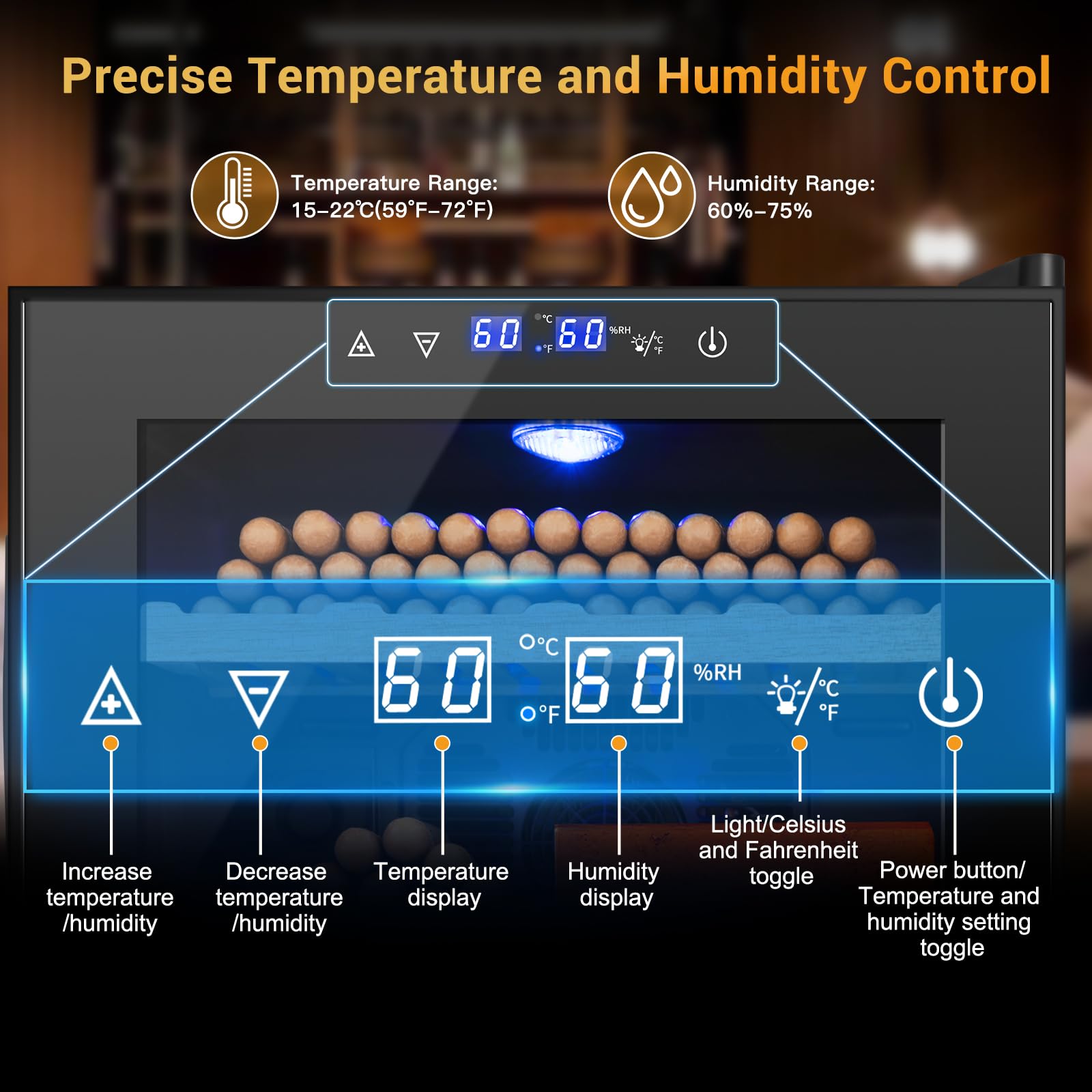50L Electric Humidor for Cigars - 300 Count Large Capacity Thermostatic Desktop Humidor Cabinet with Digital LED Display, Safety Lock & Smart Humidity/Temperature Control - Perfect for Home, Office or as Gifts for Men (Cigar Enthusiasts, Collectors)