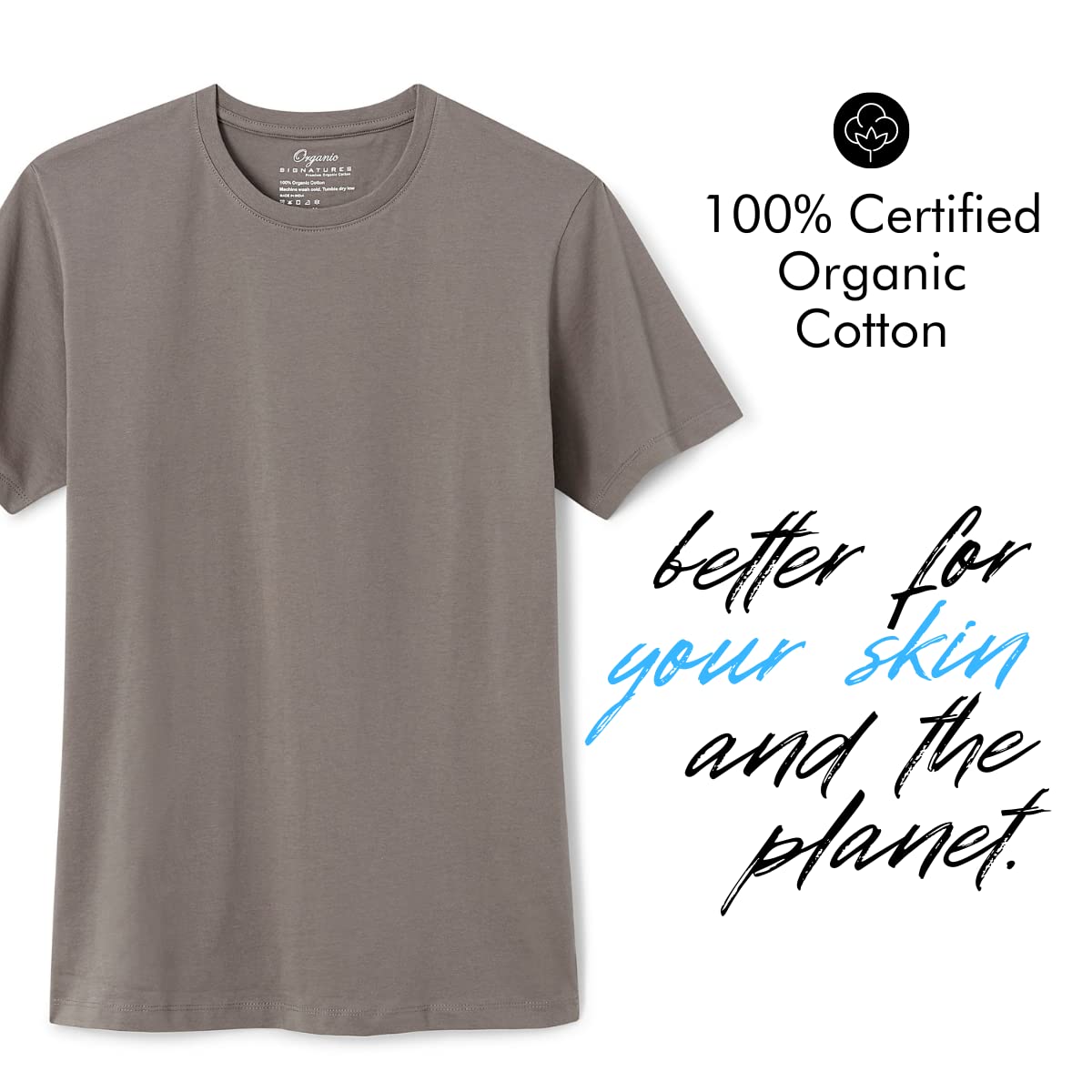 Premium 100% Certified Organic Cotton Crewneck T-Shirt for Men - Ultra Soft, Breathable & Eco-Friendly - Perfect for Casual Wear, Gym & Everyday Comfort