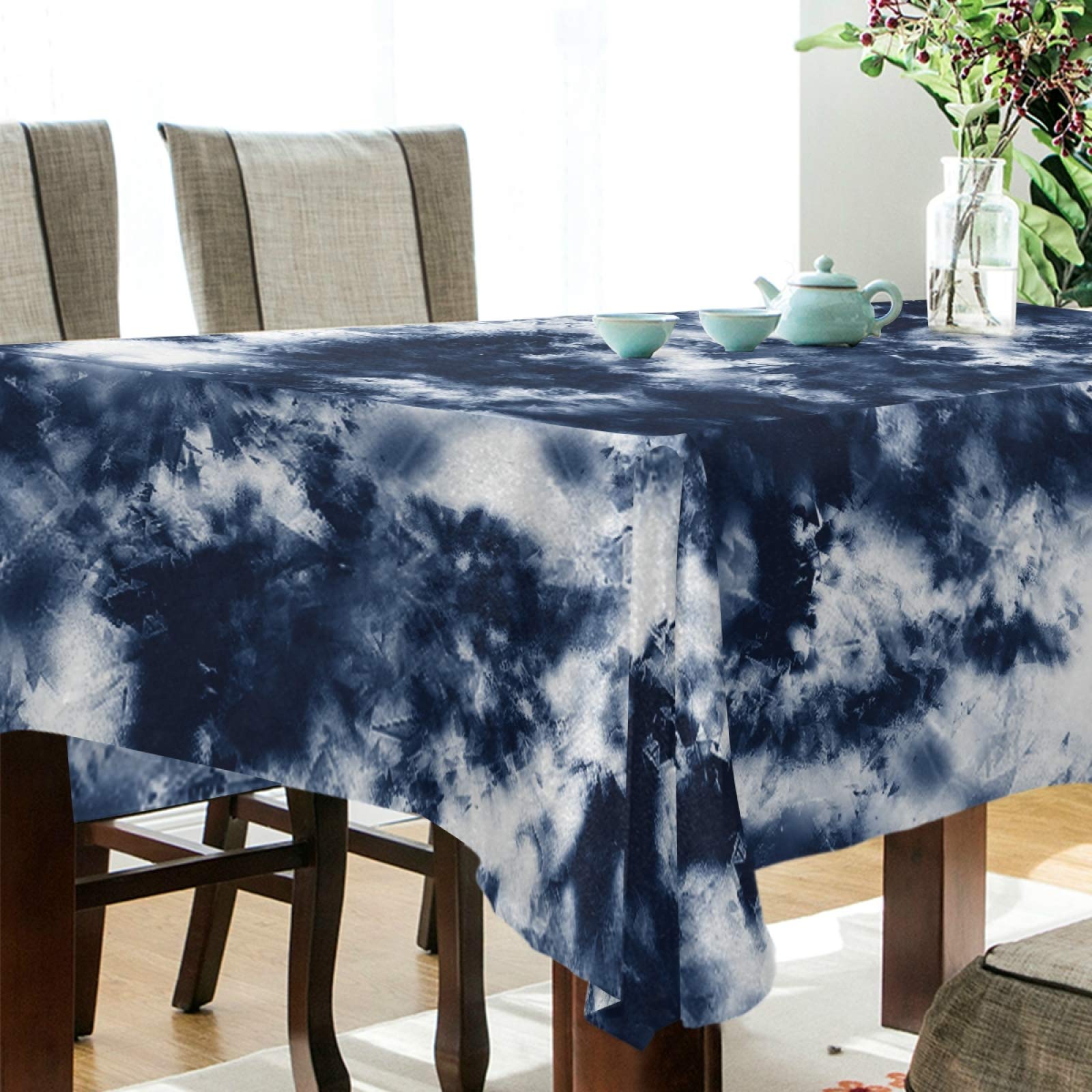 ALAZA Shibori Tie Dye Batik Navy Blue Square Tablecloth 60x60 Inch - Wrinkle Resistant Dining Table Cover for Kitchen, Parties & Home Decor | Perfect for Indoor/Outdoor Gatherings, Dinner Parties & Special Events