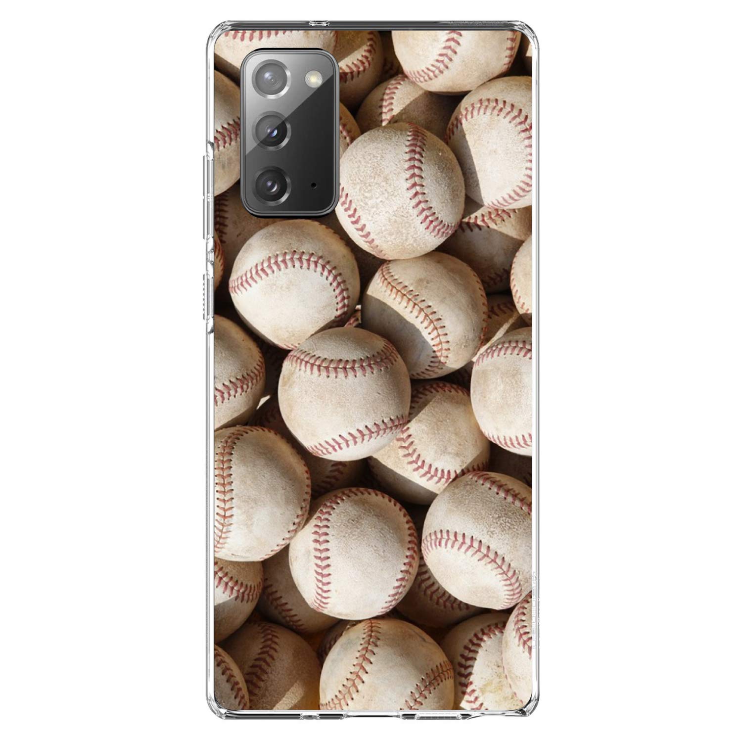 Premium Clear Shockproof Hybrid Case for Samsung Galaxy Note 20 (6.7 Inch) - TPU Bumper & Acrylic Back with Tempered Glass Screen Protector - Baseball Design - Perfect for Baseball Fans & Daily Protection