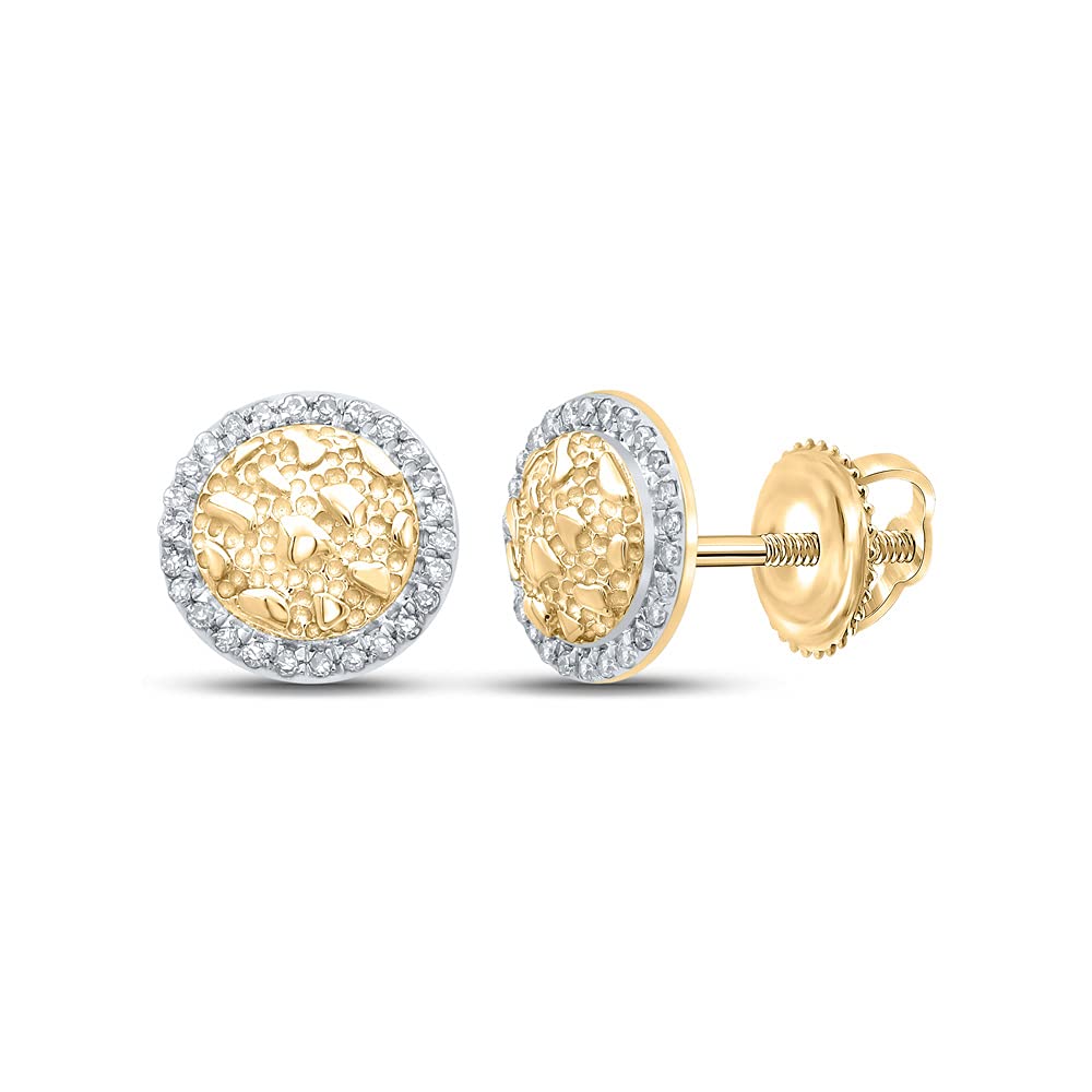 10kt Yellow Gold Men's Round Diamond Nugget Circle Earrings - 1/8 Cttw - Perfect for Gifts, Weddings & Special Occasions