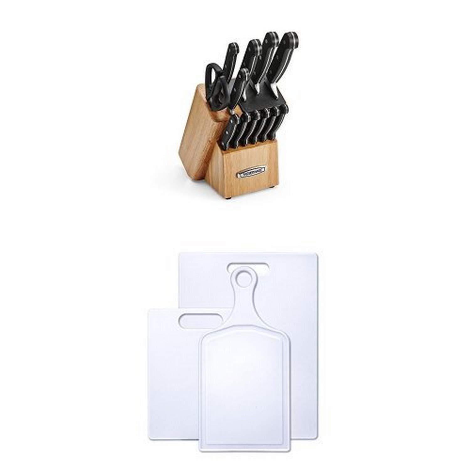 Farberware 13-Piece Self-Sharpening Knife Block Set with EdgeKeeper Technology & 3-Piece Plastic Cutting Board Set - Premium Kitchen Knives for Meat, Vegetables, Fruits - Perfect for Home Chefs & Cooking Enthusiasts