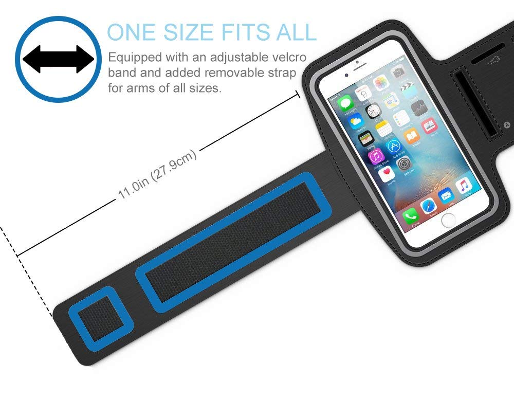 Stretchable Running Armband for iPhone 16/15/14/13/12/11/XR (Up to 7.1 Inch) - Secure Phone Holder with Key Pocket - Perfect for Jogging, Gym Workouts & Outdoor Activities - Black