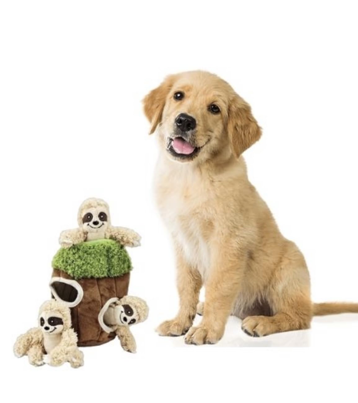 Interactive Plush Sloth Hide & Seek Dog Toy with Squeaker - Fun Burrow Game for Small & Medium Dogs | Tree Trunk Design with Hidden Sloth | Perfect for Indoor Play & Training