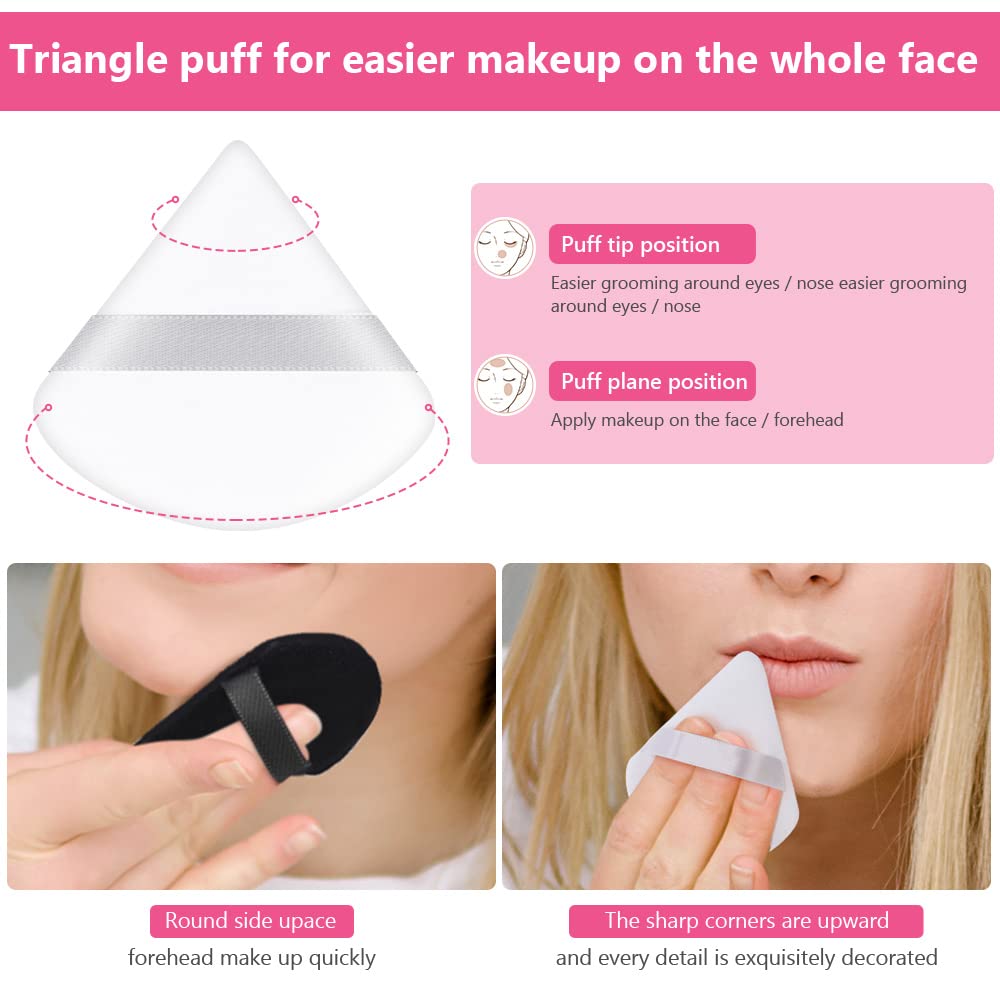 AUAUY 6-Piece Pure Cotton Soft Triangle Wedge Makeup Powder Puffs - Velour Cosmetic Sponge for Loose Powder, Mineral Powder & Body Powder (3 Black + 3 White) | Ideal for Flawless Foundation Application & On-the-Go Touchups
