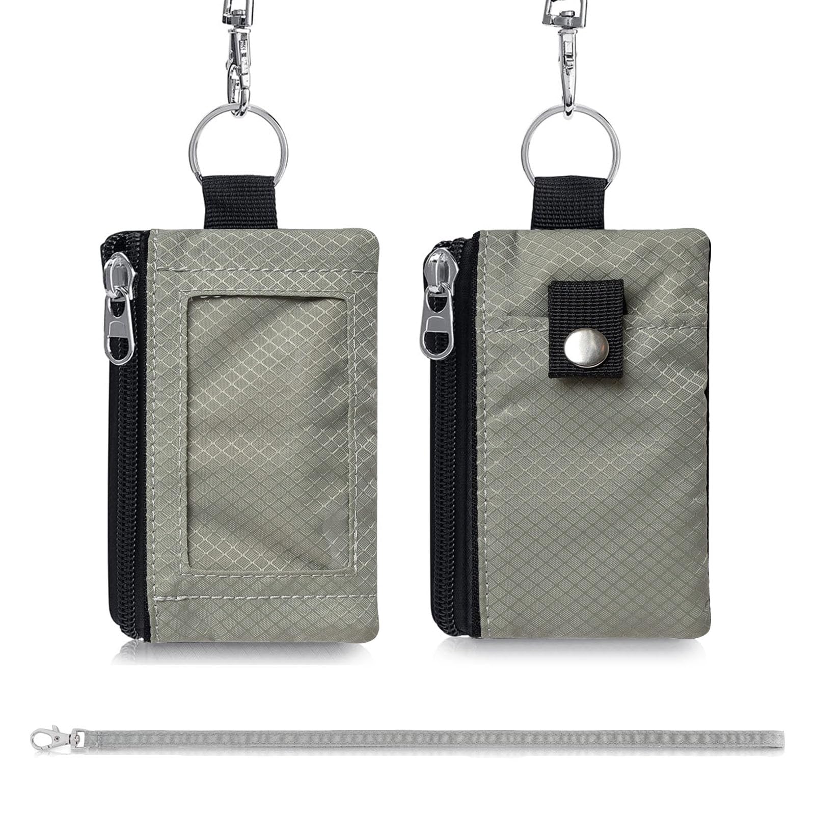 Slim RFID Blocking Wallet for Women & Men - Minimalist Keychain Wallet with Lanyard, Zipper ID Case & Card Holder - Compact Travel Wallet for Cards, Coins & Cash (Light Grey) | Perfect for Everyday Use, Business Travel & Secure Contactless Payments