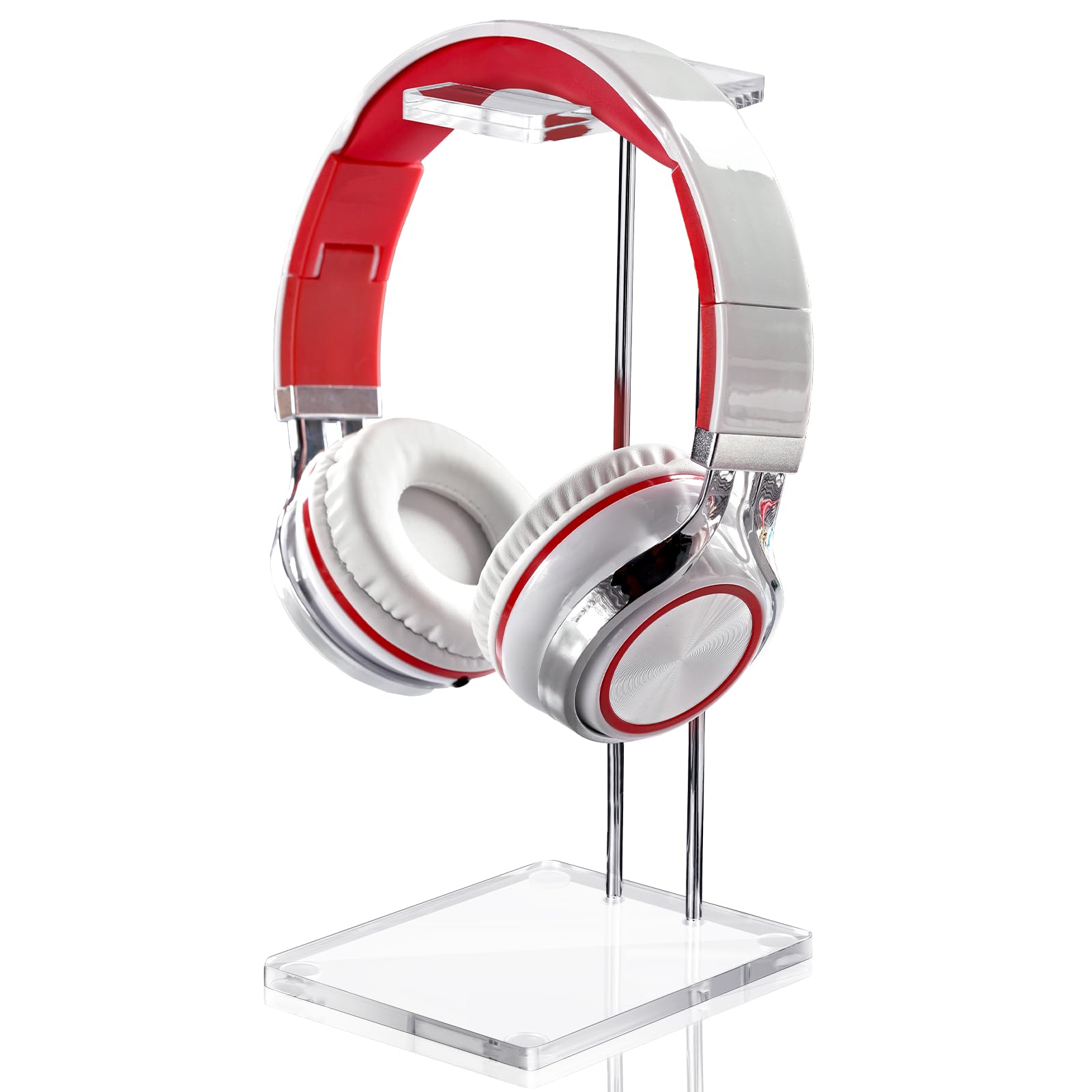 Xuhal Clear Acrylic Headphone Stand with Metal Hardware - Universal Gaming Headset Holder for Desk, Office & Home Display - Perfect for PC Setup, Streaming Station & Workspace Organization (Rectangle Design)