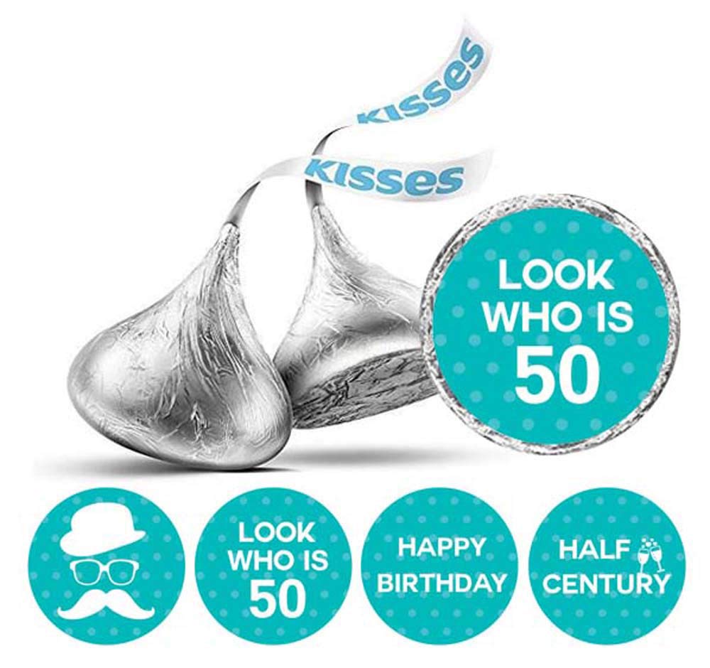 190-Piece Look Who's 50 Birthday Stickers for Chocolate & Candy Labels - Turquoise Green | Perfect for 50th Birthday Party Favors, Cake Decorations & Gift Wrapping
