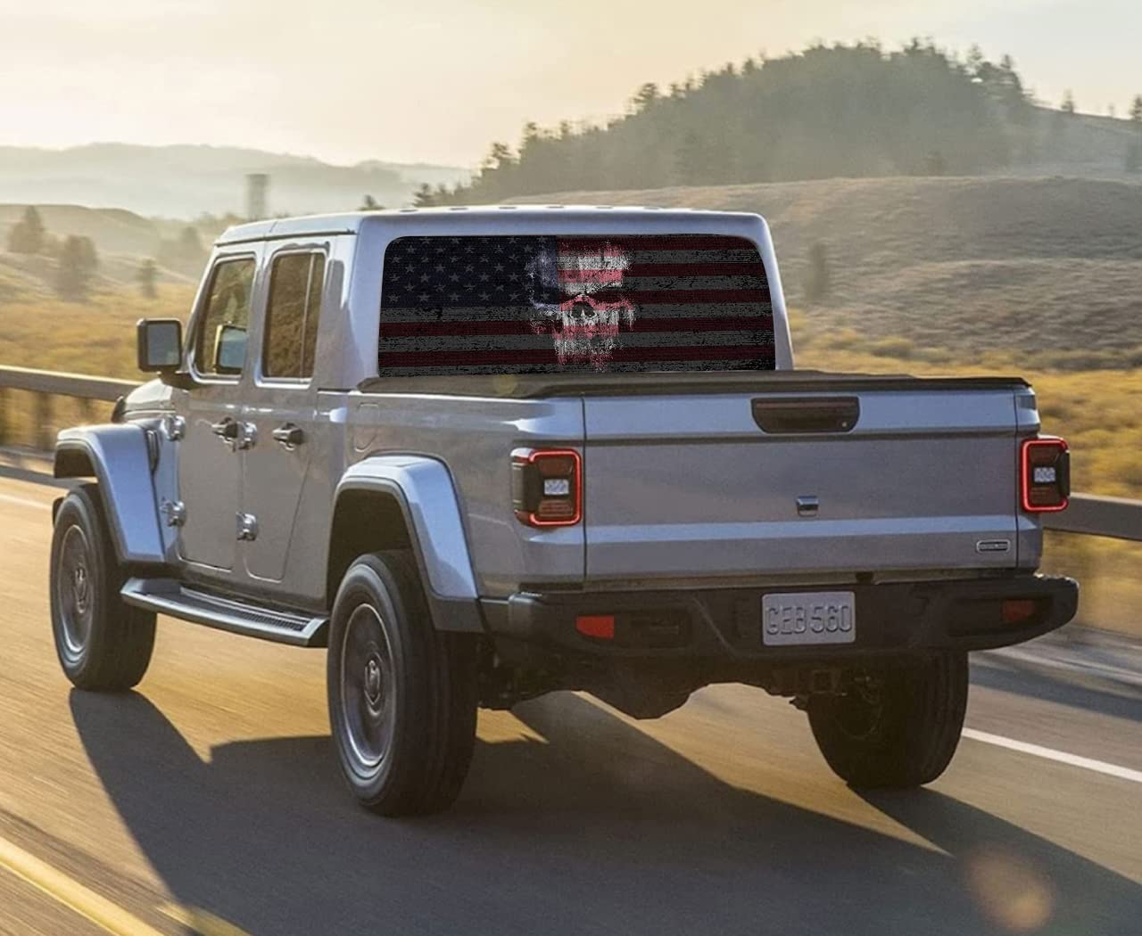 Skull Flag Decal for Truck Rear Window - Perforated Vinyl Sticker for Car Bumper & Back Window - American Gothic Style Decoration for Trucks, SUVs & Jeeps - Perfect for Off-Road Adventures & Patriotic Displays