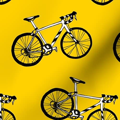 De Bicycles Black White Yellow Summer Bicycle Sports Bike Printed Minky Fabric by The Yard - Soft Plush Material for Sewing Baby Blankets, Quilt Backing, DIY Crafts & Home Decor - Perfect for Nursery, Bedding & Gift Projects