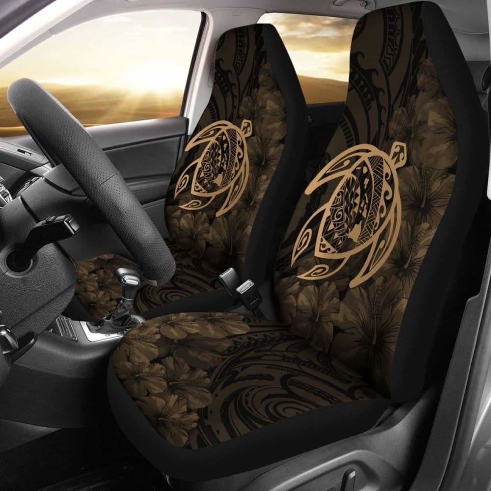 Premium Alohawaii Car Seat Covers - Hawaii Turtle Map & Hibiscus Poly Gold Design - Waterproof & Durable for Cars, Trucks & SUVs - Perfect for Beach Trips, Summer Travel & Hawaiian-Themed Decor