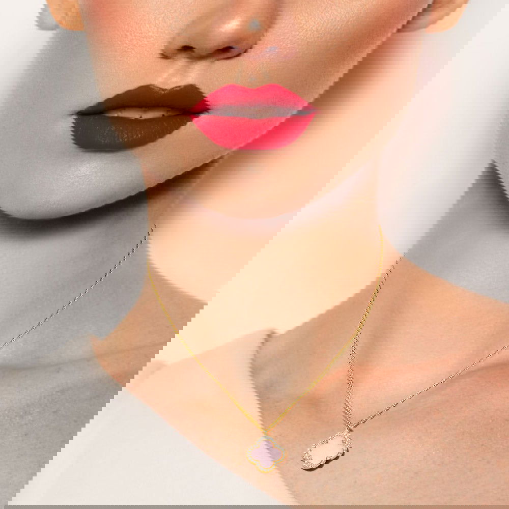 Elegant Pink Gold Dipped Quatrefoil Pendant Necklace for Women - Perfect for Weddings, Anniversaries & Special Occasions