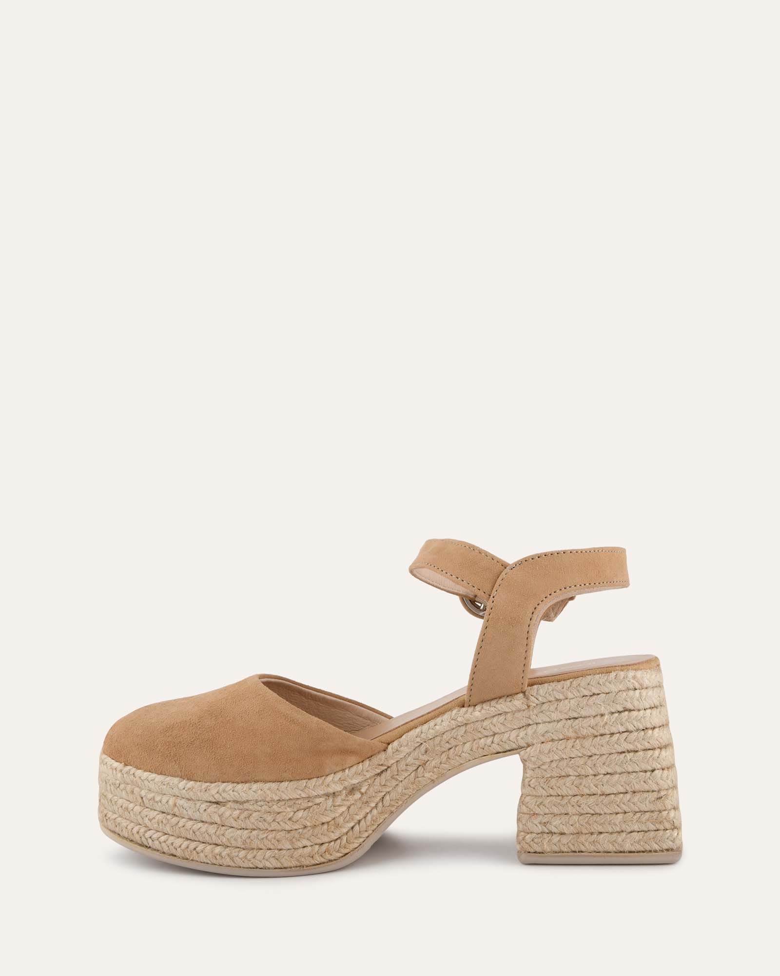 DINA Women's High Heel Espadrilles - Light Taupe Suede Sandals for Summer Weddings & Beach Vacations