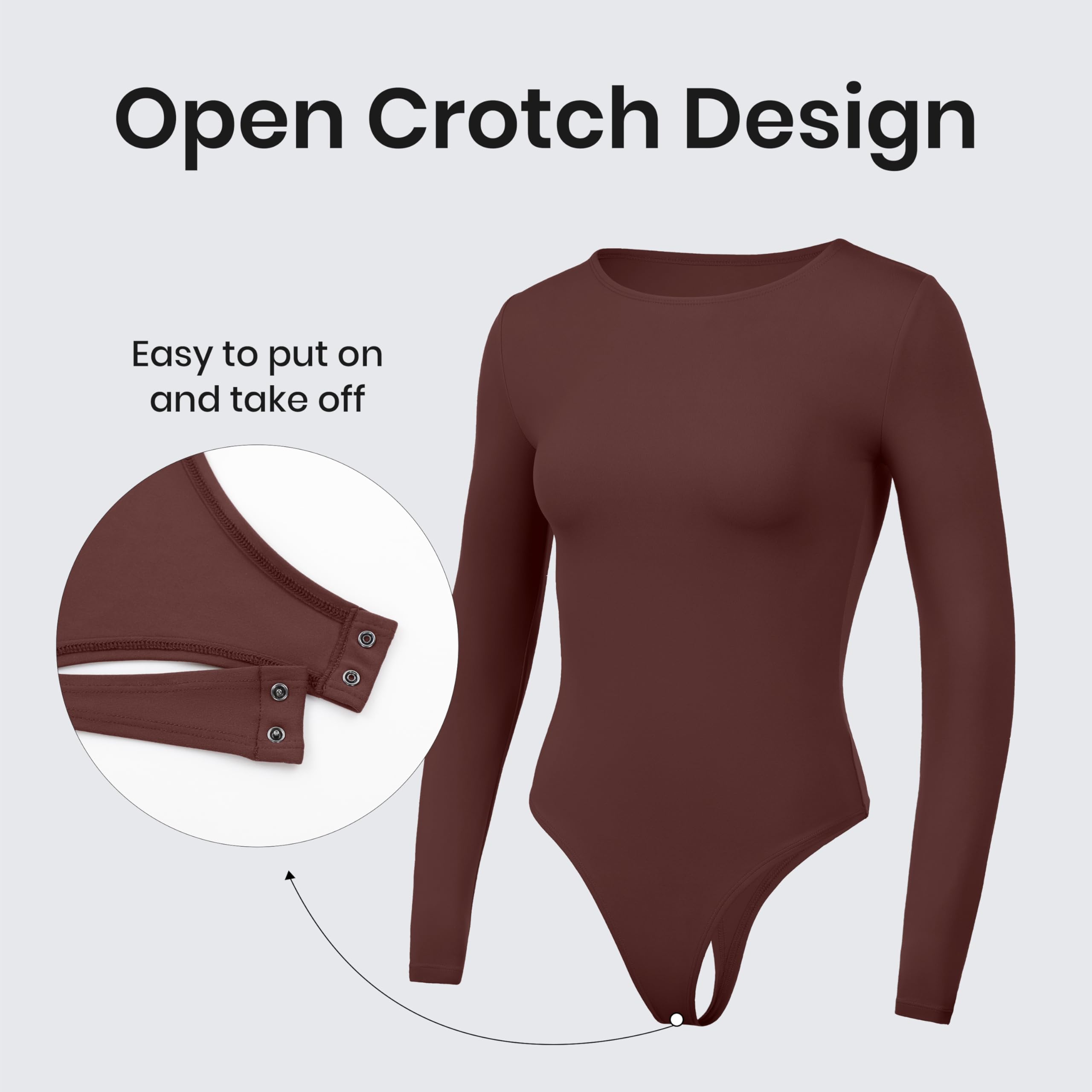 CRZ YOGA Butterluxe Women's Long Sleeve Crew Neck Bodysuit - Stretchy Shapewear Thong Bodyshaper for Yoga, Workout & Everyday Wear