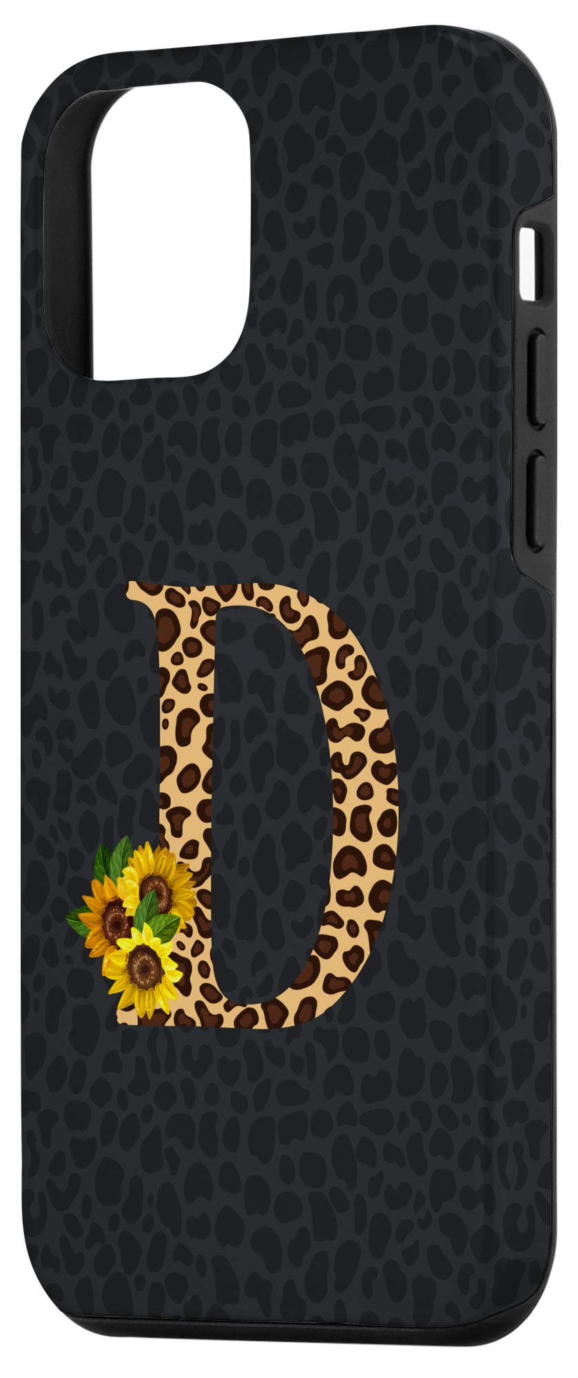 iPhone 12 Mini Case - Leopard Cheetah Animal Print with Sunflower & Letter D Monogram - Stylish Protective Cover for Everyday Use, Travel & Gifts