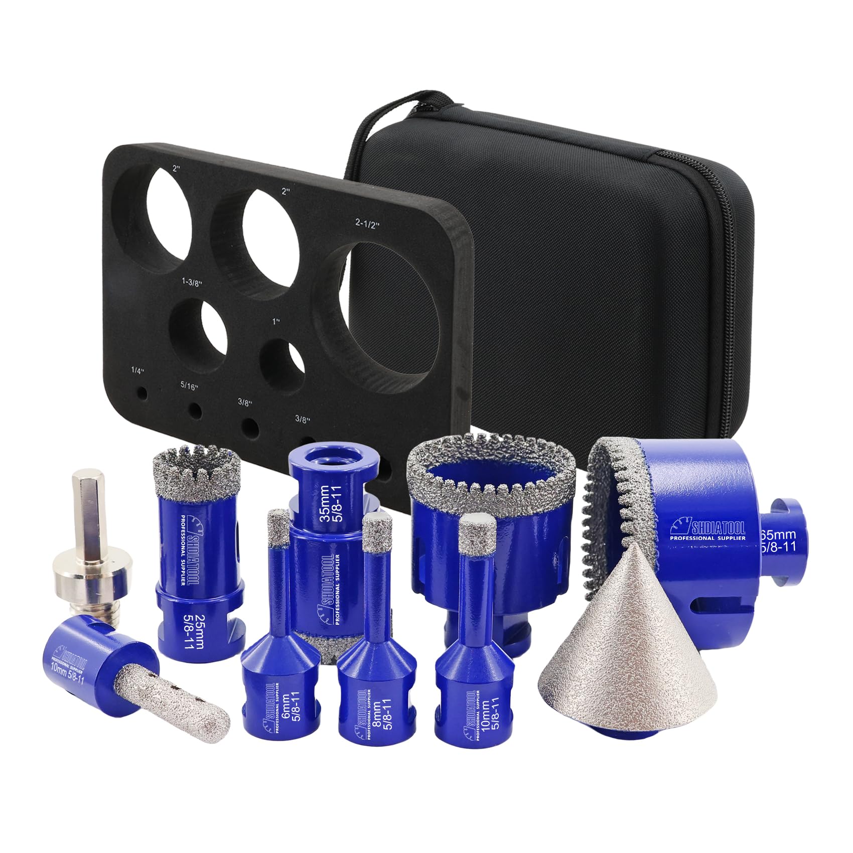 Premium Diamond Drill Core Bits Kit - 10pcs Hole Saw Set for Porcelain, Tile, Marble, Ceramic & Granite (6/8/10/25/35/50/65mm & 2inch) with Hollow EVA Guide Jig - Perfect for Bathroom Renovation, Kitchen Backsplash & DIY Home Improvement Projects