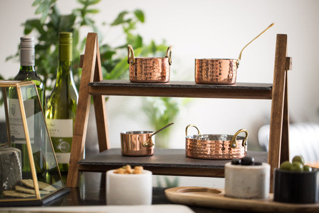 Artesà 2 Tier Slate and Wood Serving Stand - Elegant Cheese Board and Charcuterie Display for Parties, Weddings, and Entertaining