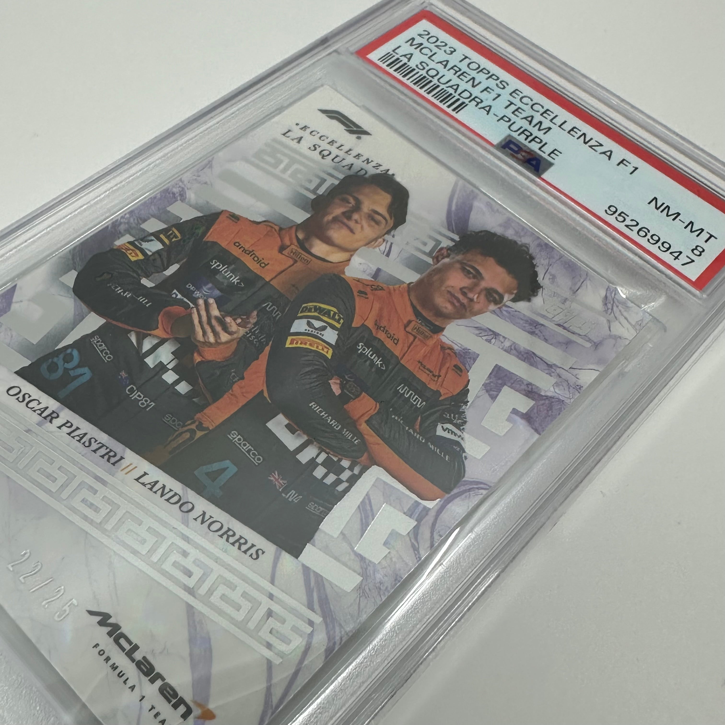 2023 Eccellenza La Squadra McLaren F1 Team PSA 8 /25 Norris/Piastri Purple Racing Card - Perfect for F1 Collectors, Display Cases, and Motorsport Memorabilia Collections