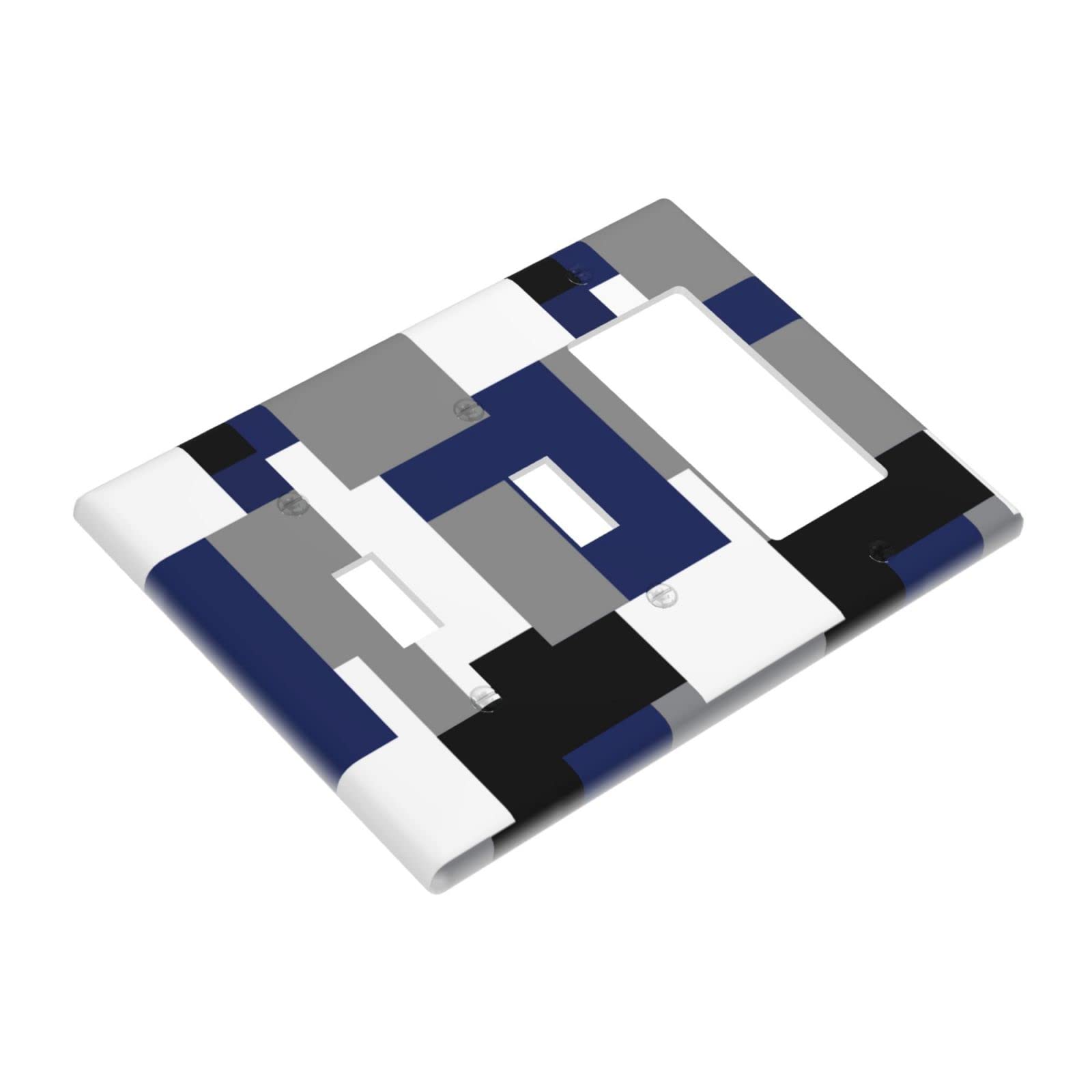 Abstract Blue Gray Light Switch Cover - 3 Gang Double Toggle Rocker Wall Plate (4.5