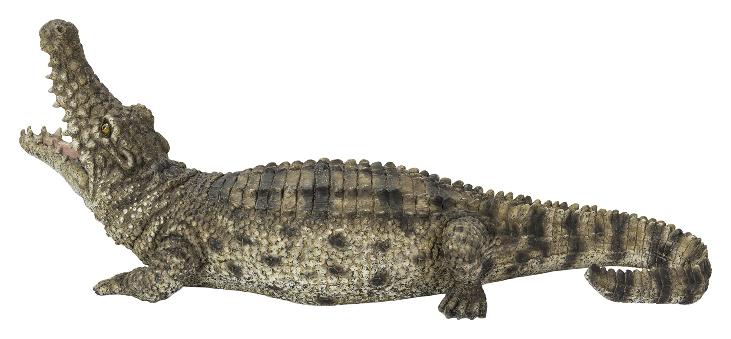 Realistic Crocodile Statue - Open Mouth Green & Black Crocodile Figurine for Home Decor, Office Desk, or Garden Display