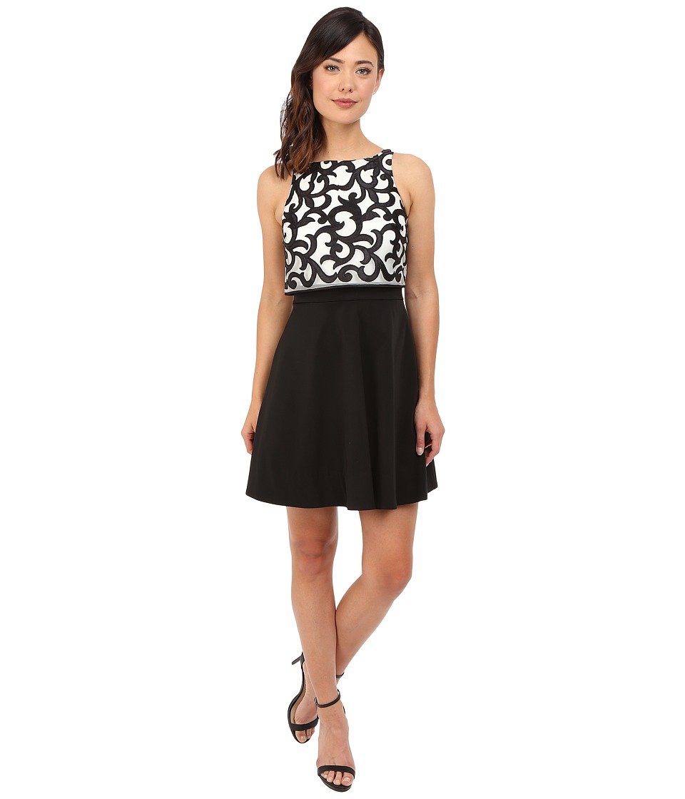 Aidan by Aidan Mattox Women's Sleeveless Embroidered Cocktail Dress | Floral Pop Over Top with Solid Back Faille Skirt | Perfect for Evening Parties, Weddings & Special Occasions