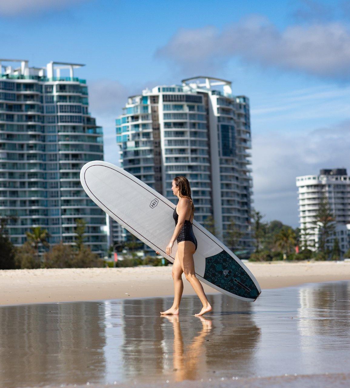 Vintage Teal Longboard Skateboard - Classic Wooden Cruiser for Surfing Style Riding & Commuting - Perfect for Beach Cruising, Campus Travel & Urban Commutes