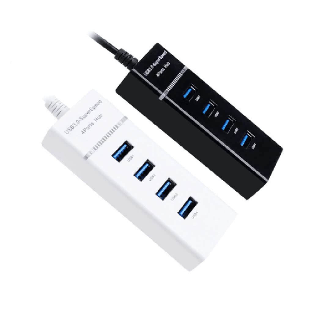 高速USB 3.0/2.0四合一集线器带LED灯，适用于笔记本电脑、PC电脑的多端口USB分线器，提升办公与娱乐效率