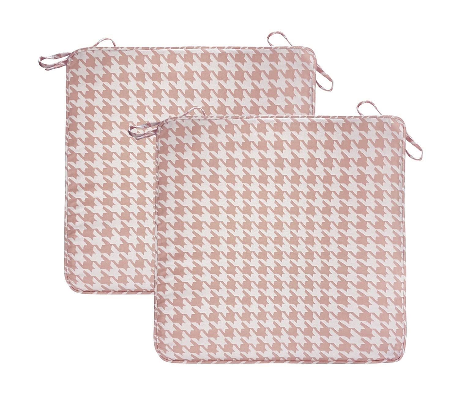 Premium Outdoor Chair Cushions Set of 2 - 18x18 Inch Pink Houndstooth Square Patio Seat Cushions with Ties - Waterproof & UV Resistant for Garden, Deck, Poolside Furniture - Perfect for Patio Chairs, Loungers, and Outdoor Seating