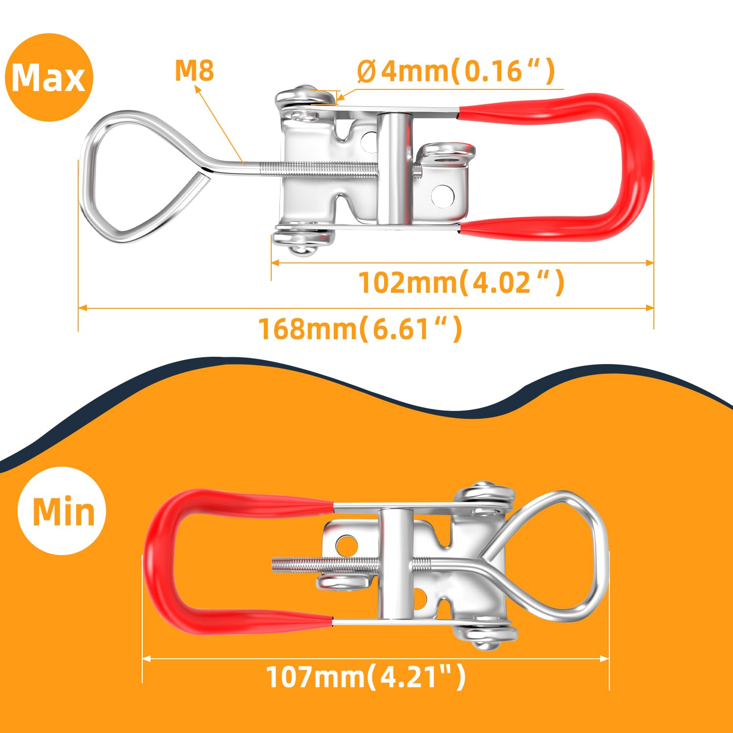 1 Set Adjustable Toggle Clamp with Lock Hole - 660lbs 304 Stainless Steel Heavy Duty Clamp for Toolbox, Door, Box, Trunk, Tractor Cover, Smoke Cover & Woodworking Fixture | Quick Release Pull Lock for DIY Projects, Home Improvement & Workshop Use
