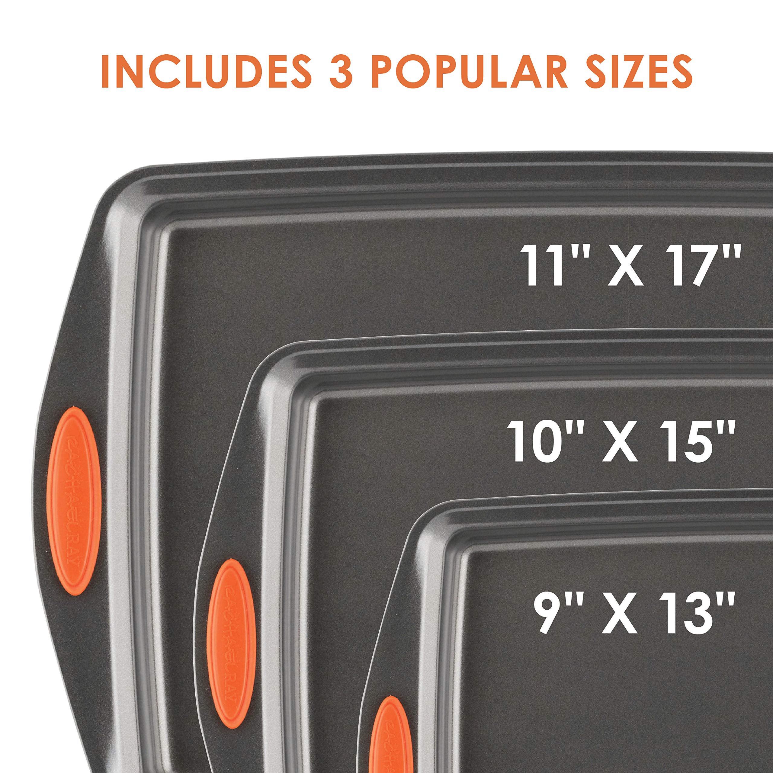 Rachael Ray Cucina 12-Piece Nonstick Cookware Set & 3-Piece Nonstick Bakeware Set with Grips - Cranberry Red Pots and Pans, Gray Baking Sheets with Orange Handles for Home Cooking, Baking Cookies, and Everyday Kitchen Use