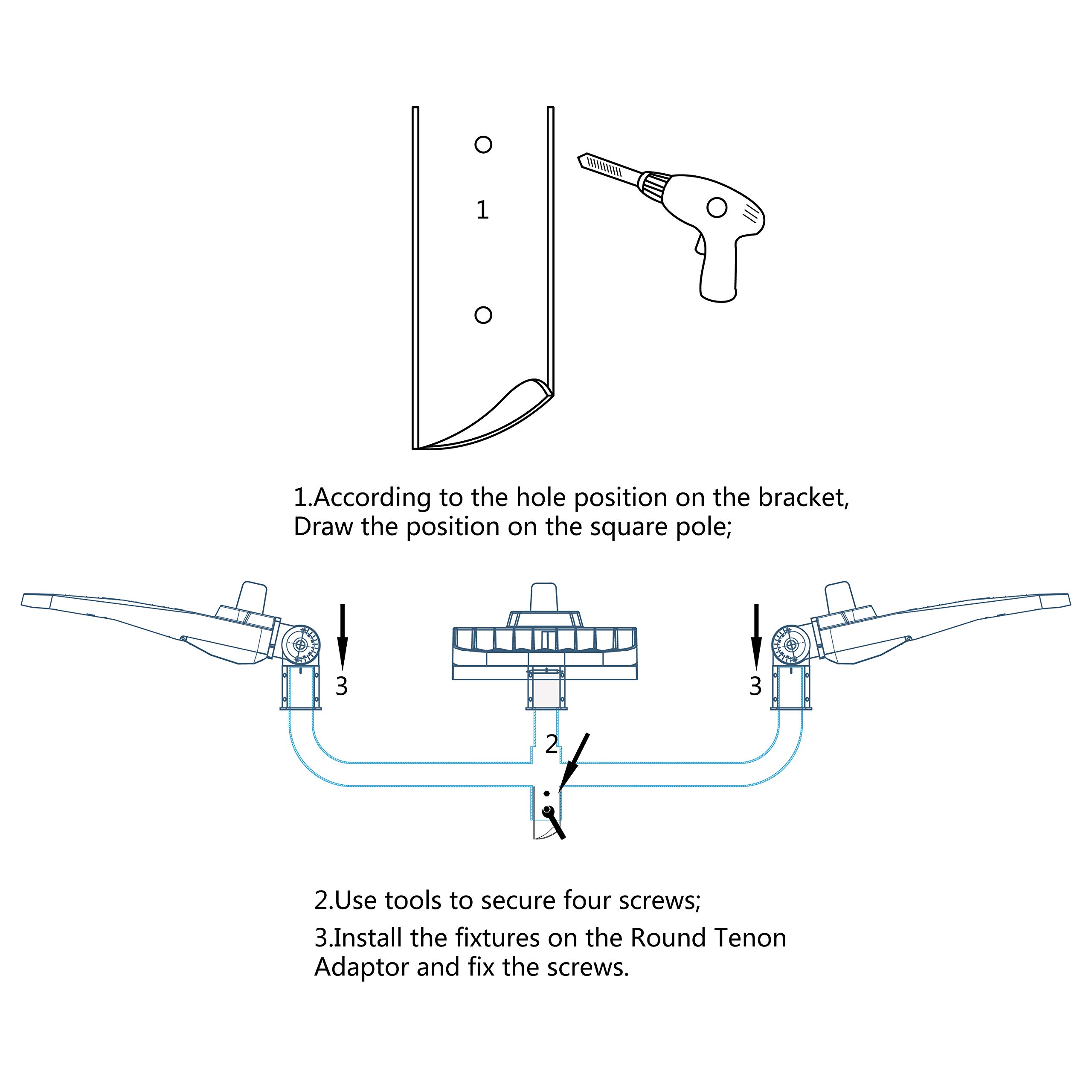 180 Degree Bullhorn Bracket for 3 Lights - Heavy Duty Round Pole Mounting Bracket with 2 3/8 Inch Slip Fitter Tenon - Perfect for Parking Lot Lights, Street Lights & Outdoor Lighting Fixtures - Ideal for Commercial and Industrial Lighting Applications
