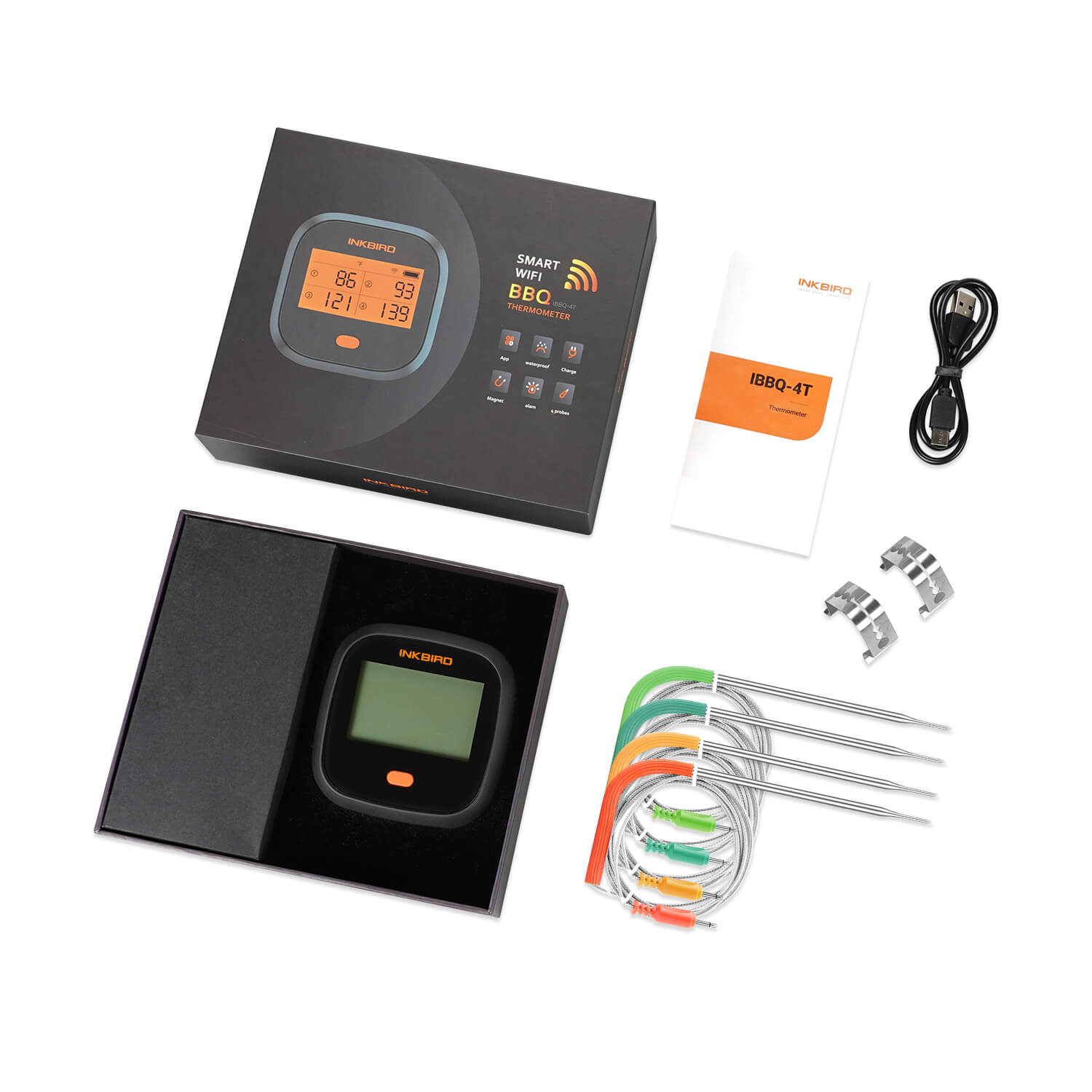 Wireless BBQ Thermometer IBBQ 4T - 4-Probe Smart Meat Thermometer for Grilling, Smoking & Roasting - Perfect for Backyard BBQs, Camping & Outdoor Cooking