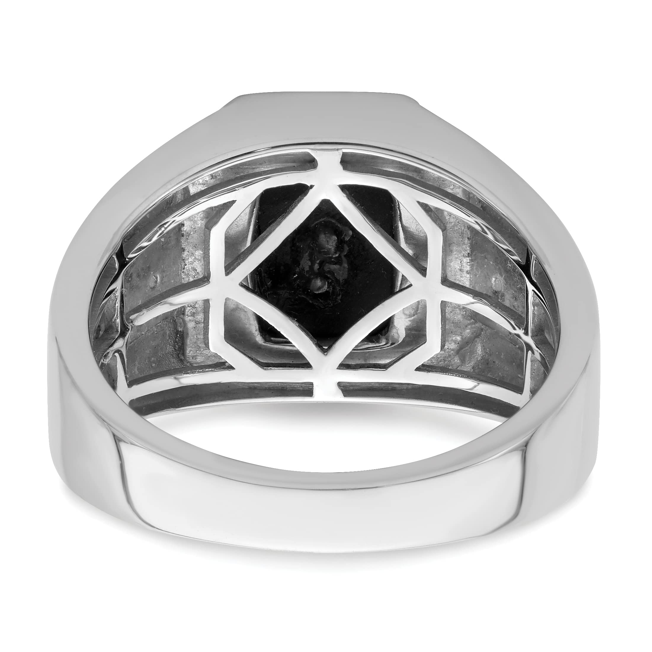 14K White Gold Onyx and Diamond Greek Key Men's Ring - Size 10 | Luxury Wedding Band, Anniversary Gift for Him | Perfect for Formal Events & Special Occasions