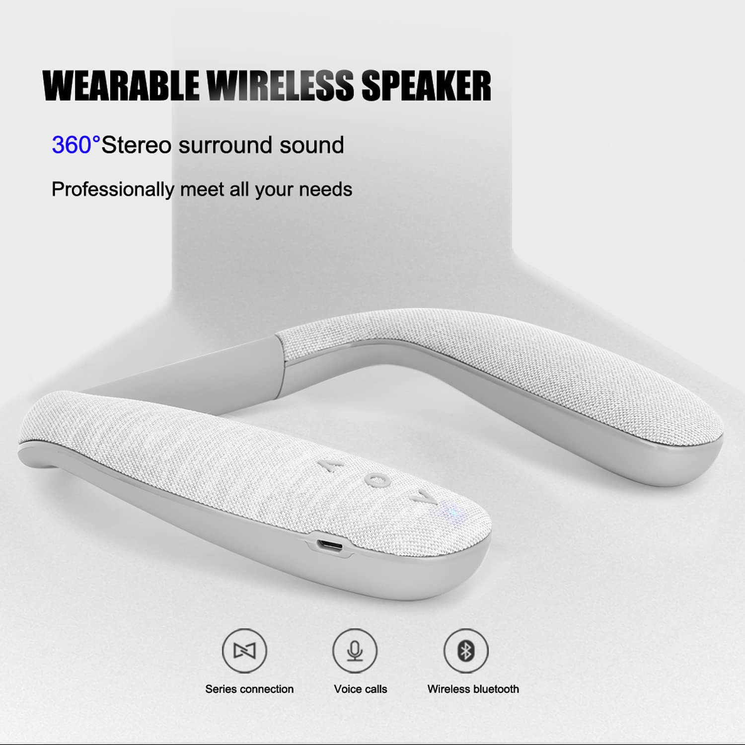QiCheng & LYS Neckband Bluetooth Speakers - Wireless Wearable Neck Speakers with Theater Stereo Surround Sound, Comfortable Design for Home, Work, TV, Gaming, and Outdoor Activities (908 Grey)